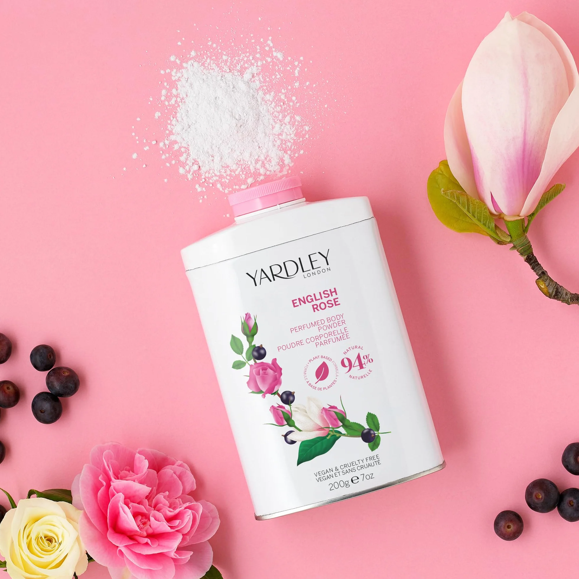 Yardley London Polvere per il Corpo Profumata alla Rosa Inglese, Talco per Donne per Aiutare con il Controllo Degli Odori e Sfregamenti, Polvere per Spolverare alla Rosa Inglese 200g