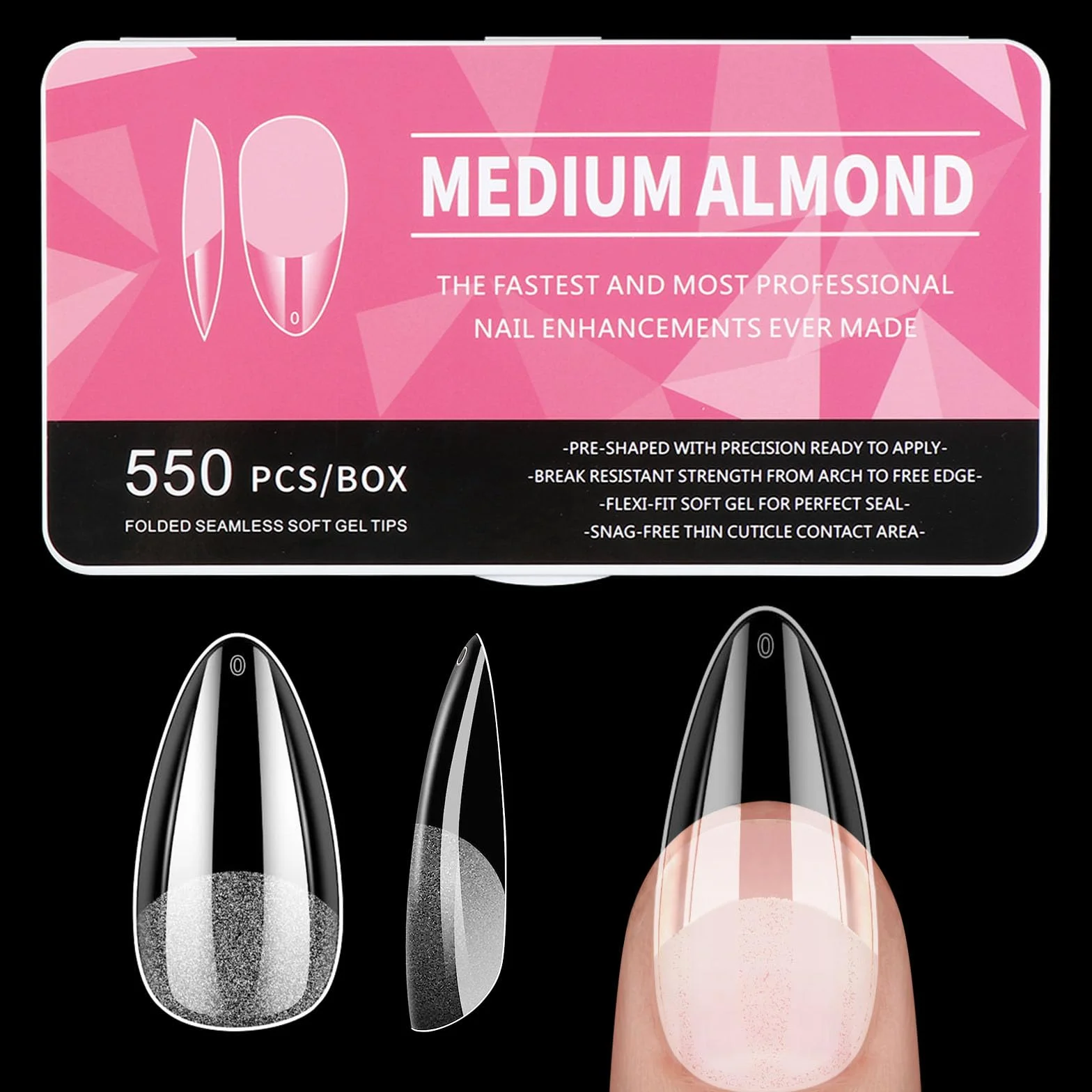 Diboniur 550 Pezzi Tip in Gel Unghie, 11 Taglie, Unghie Finte Copertura Completa, Mandorla, Medium