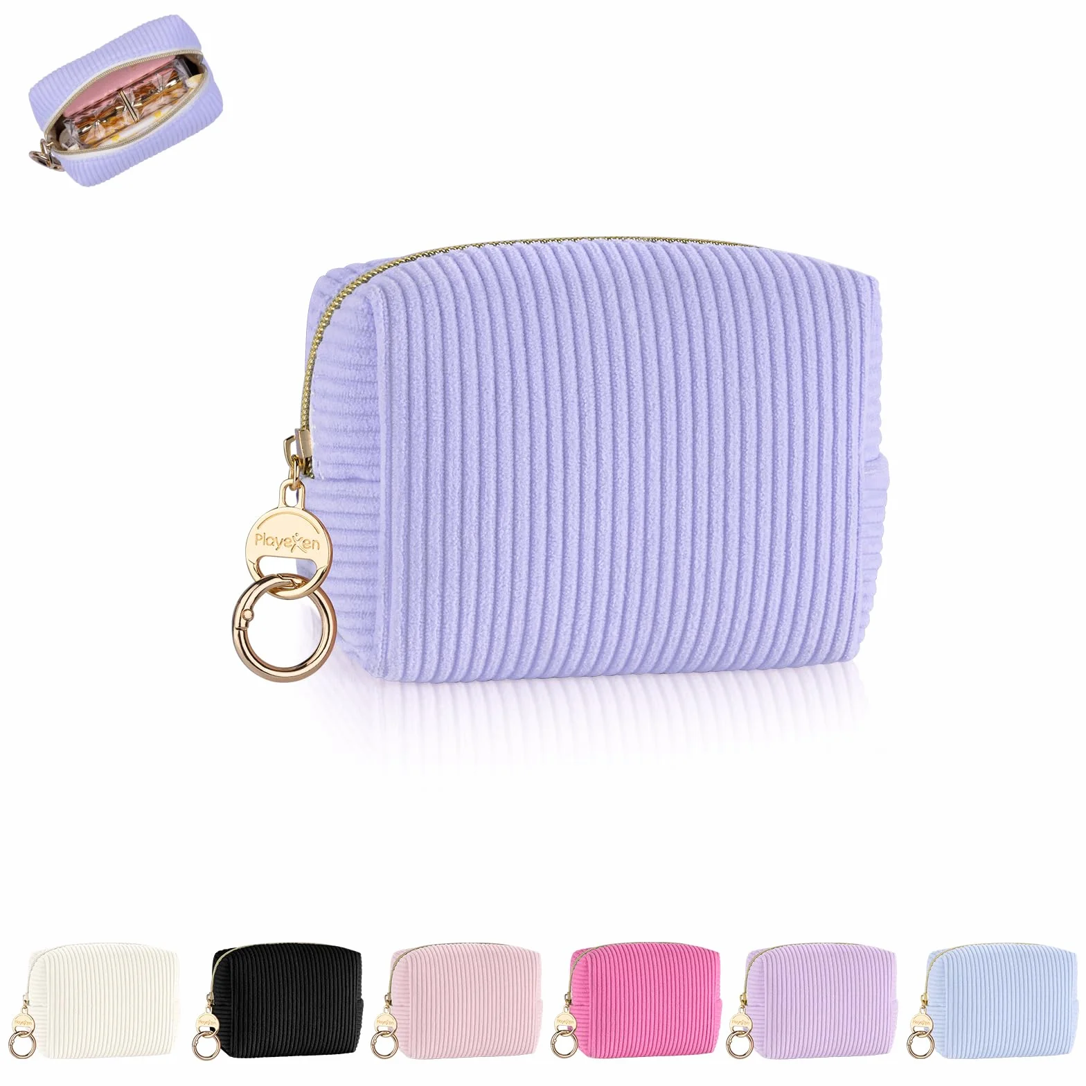 Mini Pochette Donna Trucchi Piccola Trousse da Borsetta Ragazza Beauty Case da Viaggio per Rossetti Organizer Borse da Cosmetic Portatile Portamonete in Velluto a Coste per Amica Compleanno(Viola-A)