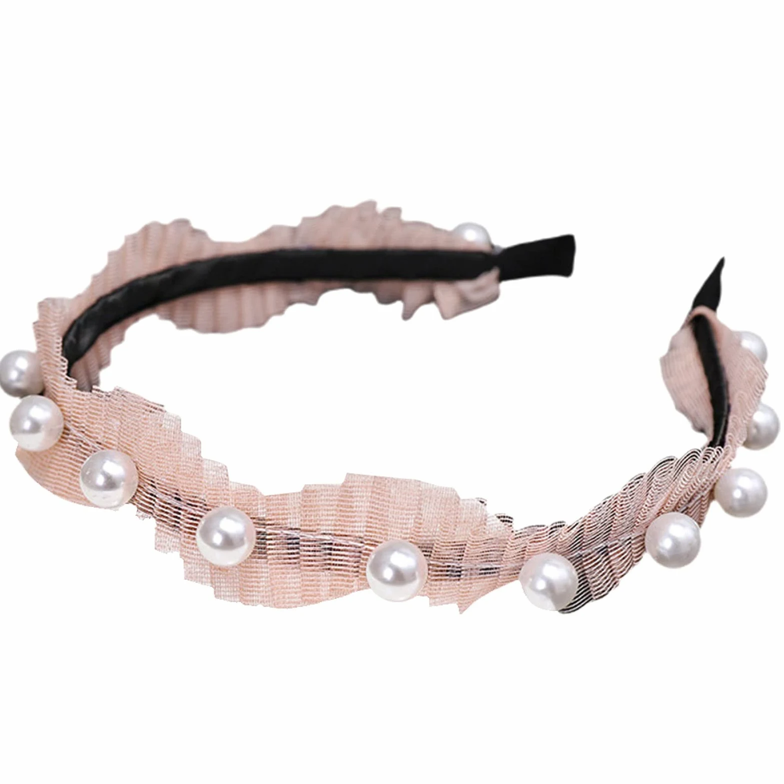 Fascia for il trucco Fascia for capelli elegante for donna Perle finte Perline Torsione Annodata Cerchietto for capelli in rete Fascia larga for capelli Compleanno Regalo di Natale - Rosa (Color : Pi