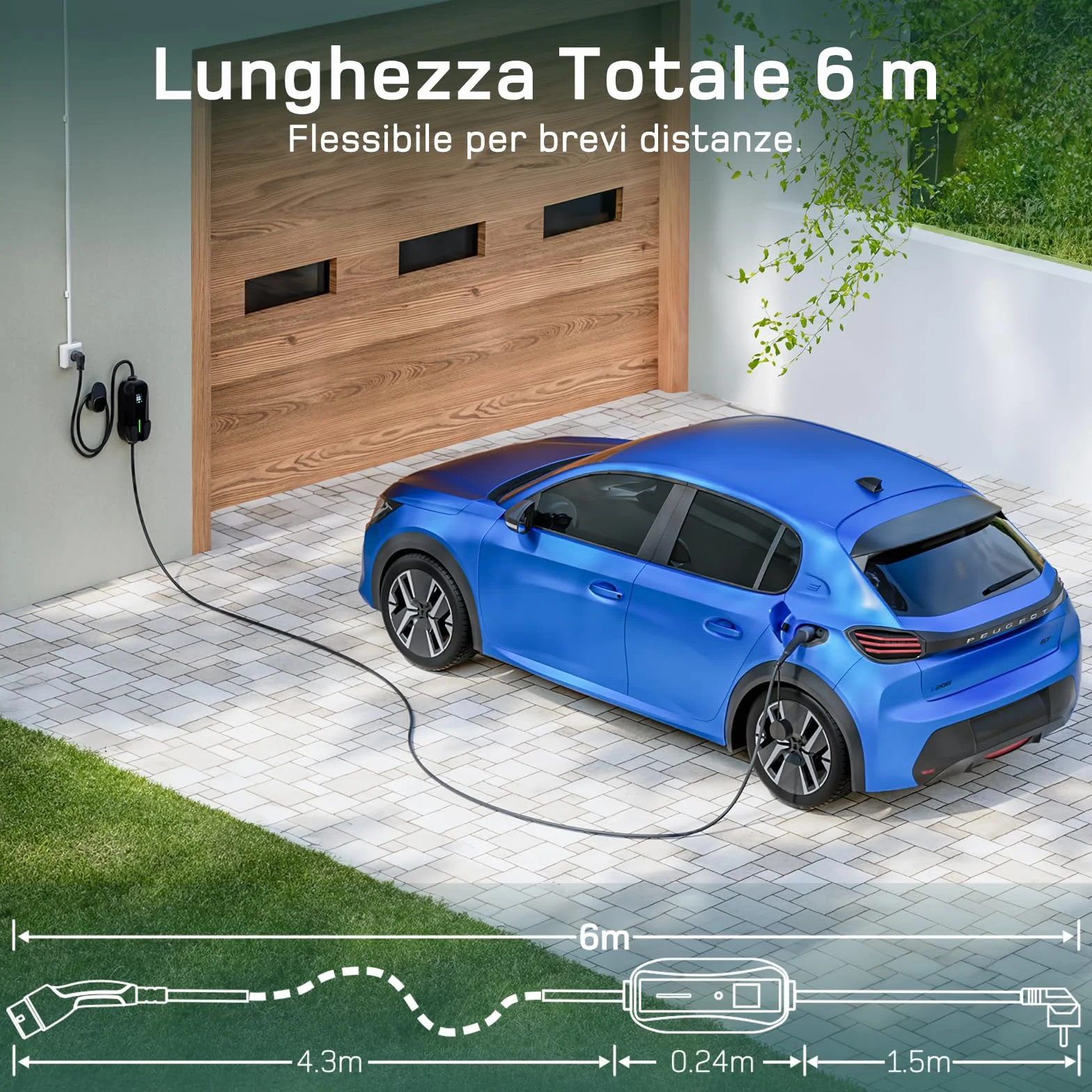 Cavo Ricarica Auto Elettrica Tipo 2 Schuko 6m 3,7kW 6-16A Wallbox Portatile LCD Digitale