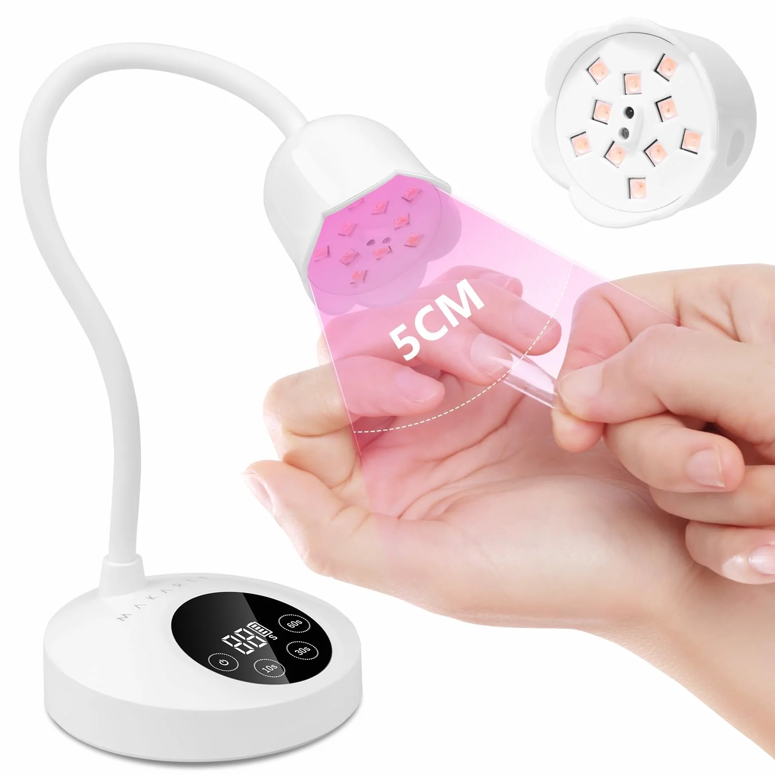 Makartt Lampada UV LED per unghie, a collo di cigno, senza fili, 30 mW/cm², ricaricabile, con 4 timer e sensore automatico, lampada a collo d'oca ad asciugatura rapida, per manicure fai da te