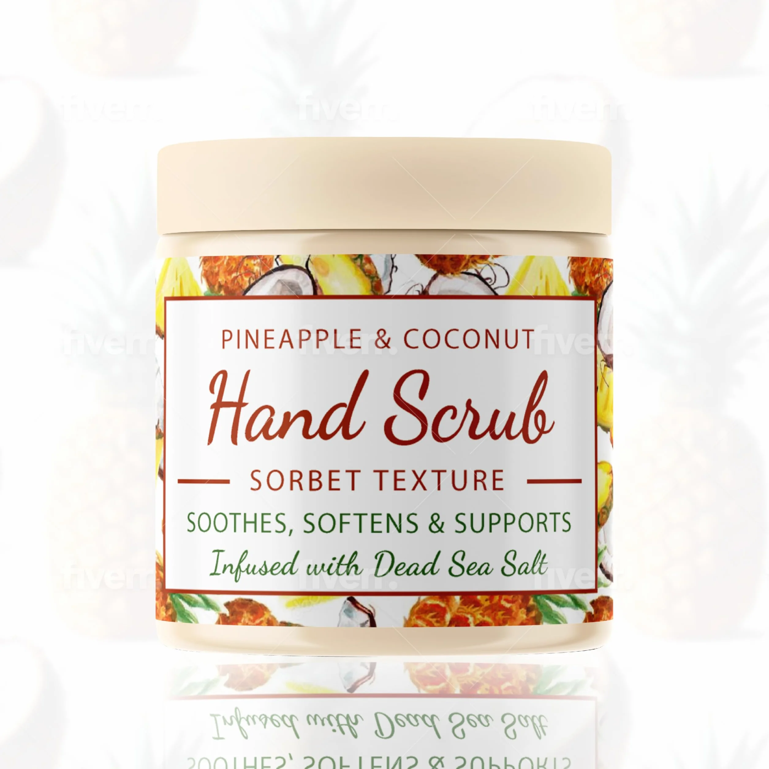 CalmGrace Scrub esfoliante per le mani con sali del Mar Morto e profumo di ananas e cocco, esfoliante per le mani, texture sorbetto, 300 g, arricchito con olio di avocado e vitamina E, C