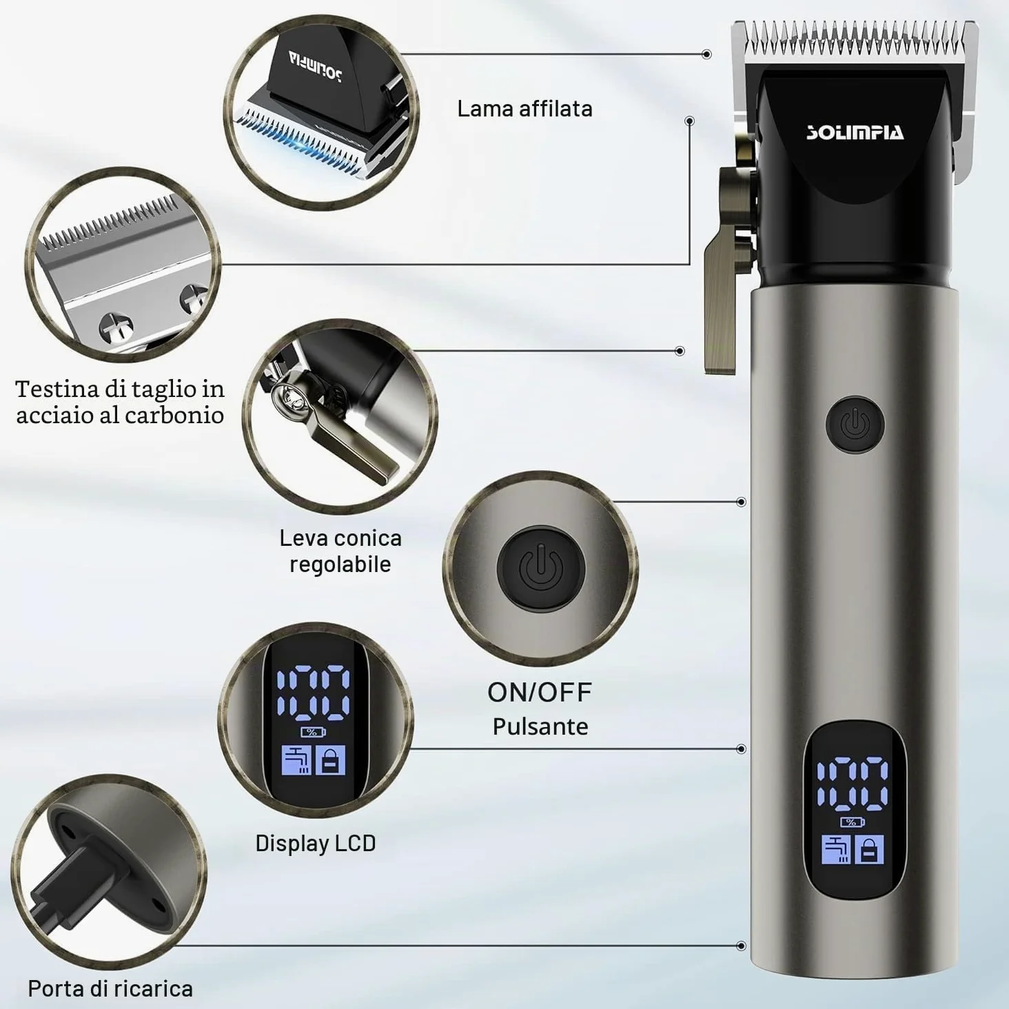 Solimpia Hair Clipper & Trimmer Professionale Barber Home Grooming Kit Ricaricabile Elettrico Beard Body Hair Trimmer Cordless Hair Clipper per Uomini Regalo Del Bambino