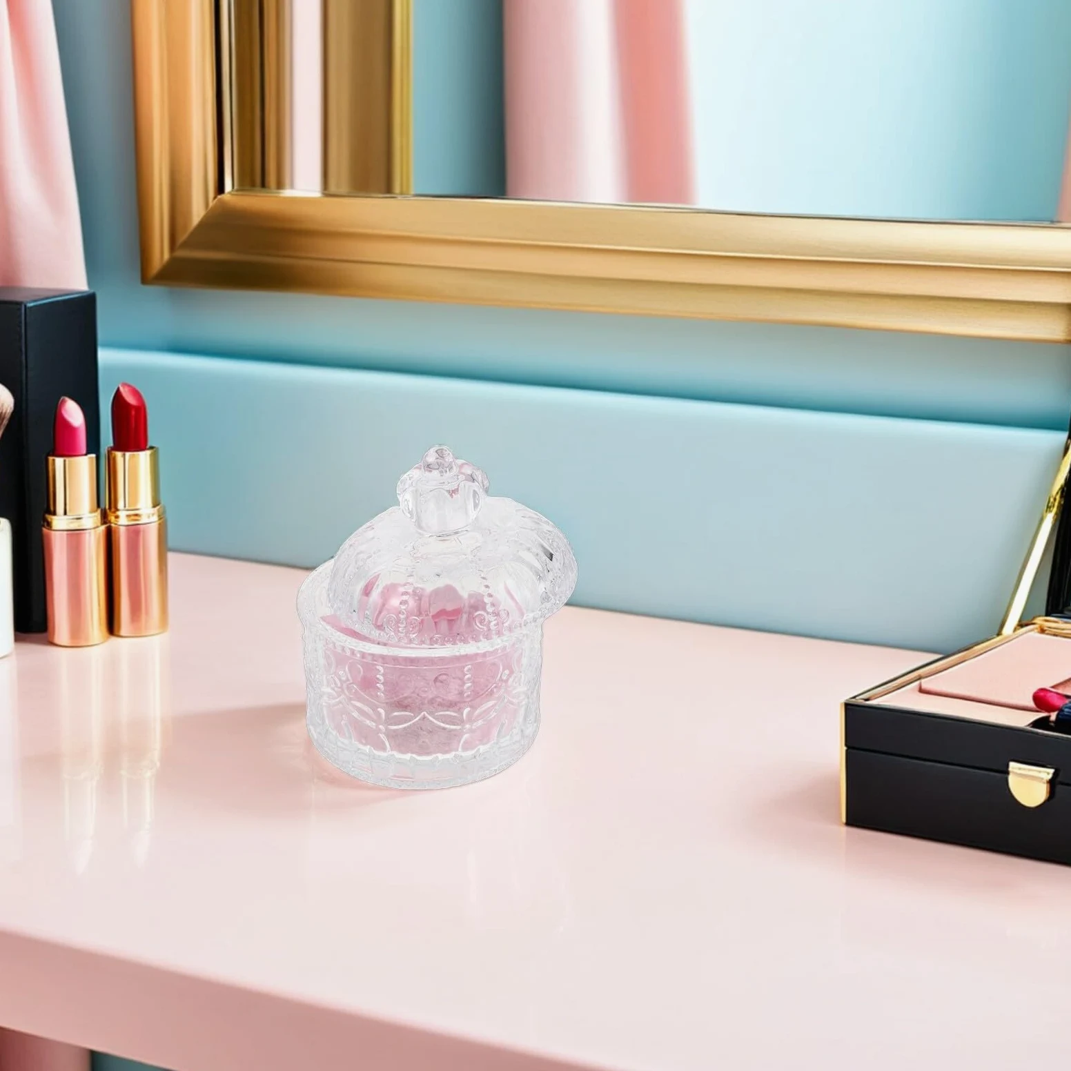 Angoily Piumino di Bellezza per Cipria in Spugna Rosa Leggero e Riutilizzabile Barattolo in Vetro per Ritocchi e Applicazione del Viso in Viaggio Dimensioni 3.34 Pollici