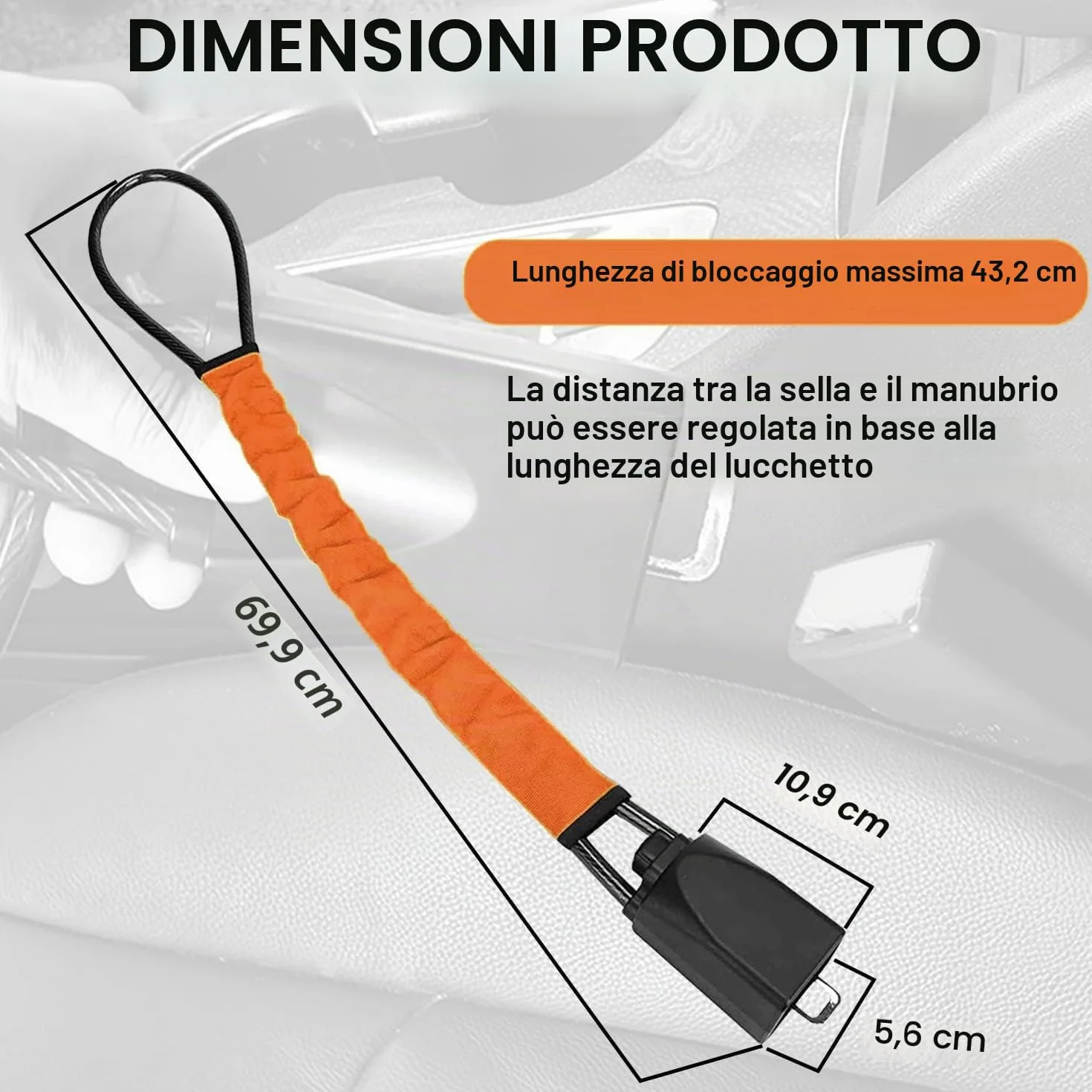Antifurto Auto Bloccasterzo Blocco Sterzo Doppia Sicurezza Cavo Acciaio Rinforzato 3 Chiavi