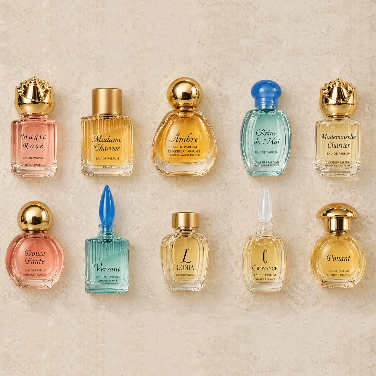 Charrier Parfums - Cofanetto di lusso Top Ten con 10 Eau de Parfum in miniatura 52,7 ml