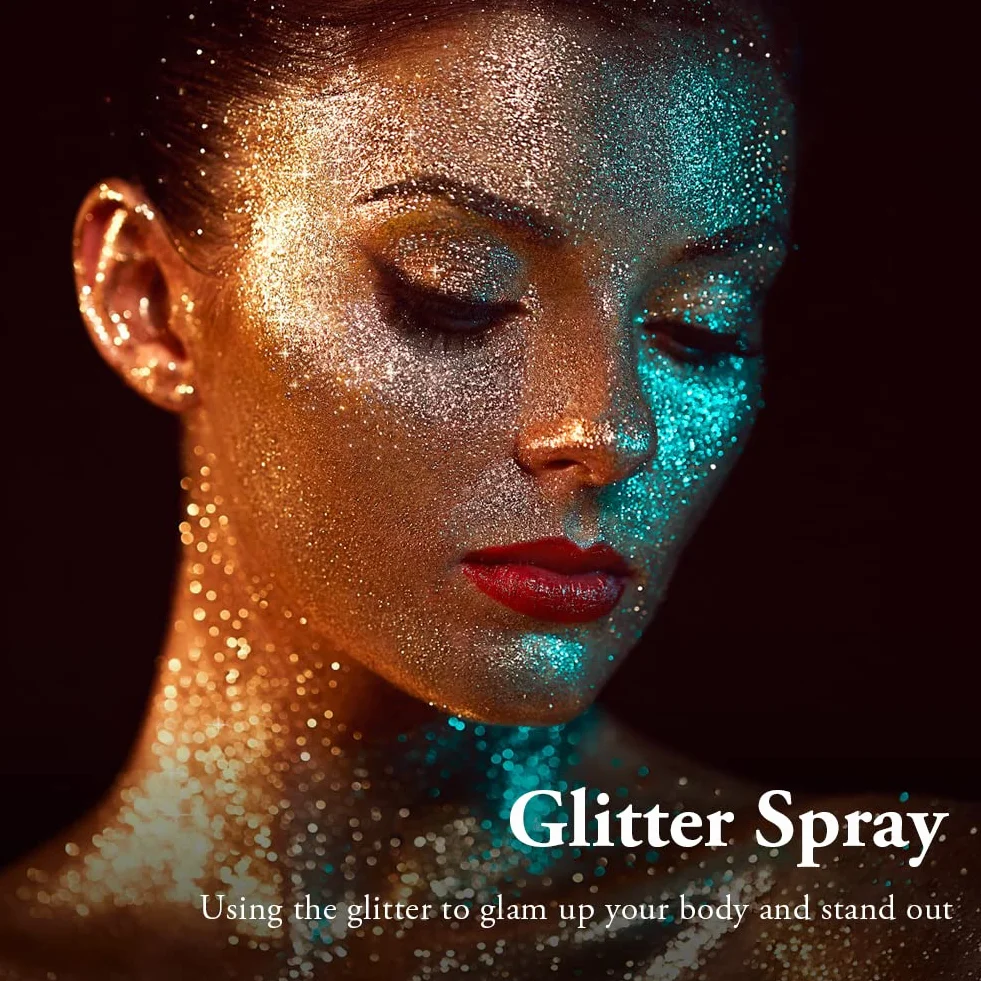 AOOWU Spray glitterato illuminante, polvere scintillante per corpo e capelli