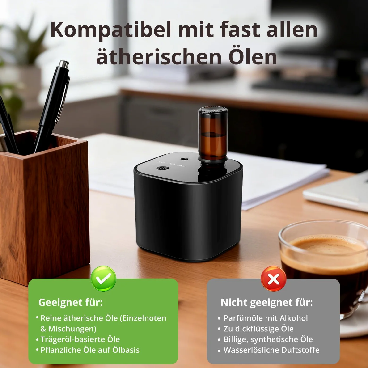 Diffusore senza fili per oli essenziali, diffusore di aromaterapia con olio di tè bianco da 10 ml e 3 modalità di spruzzo, aria fredda ad ultrasuoni silenziosa, batteria da 2000 mAh e USB-C, per casa