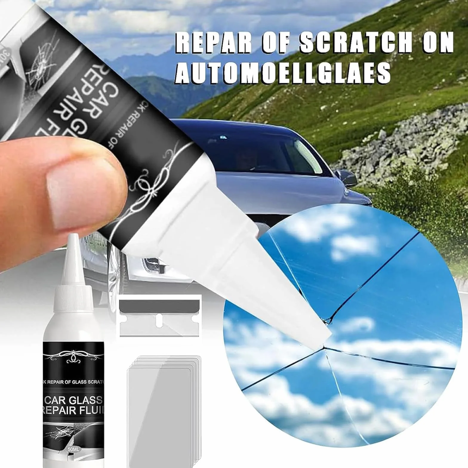 Kit Riparazione Parabrezza Auto, Liquido Riparazione Vetro, Colla Fai Da Te, 2 Pezzi