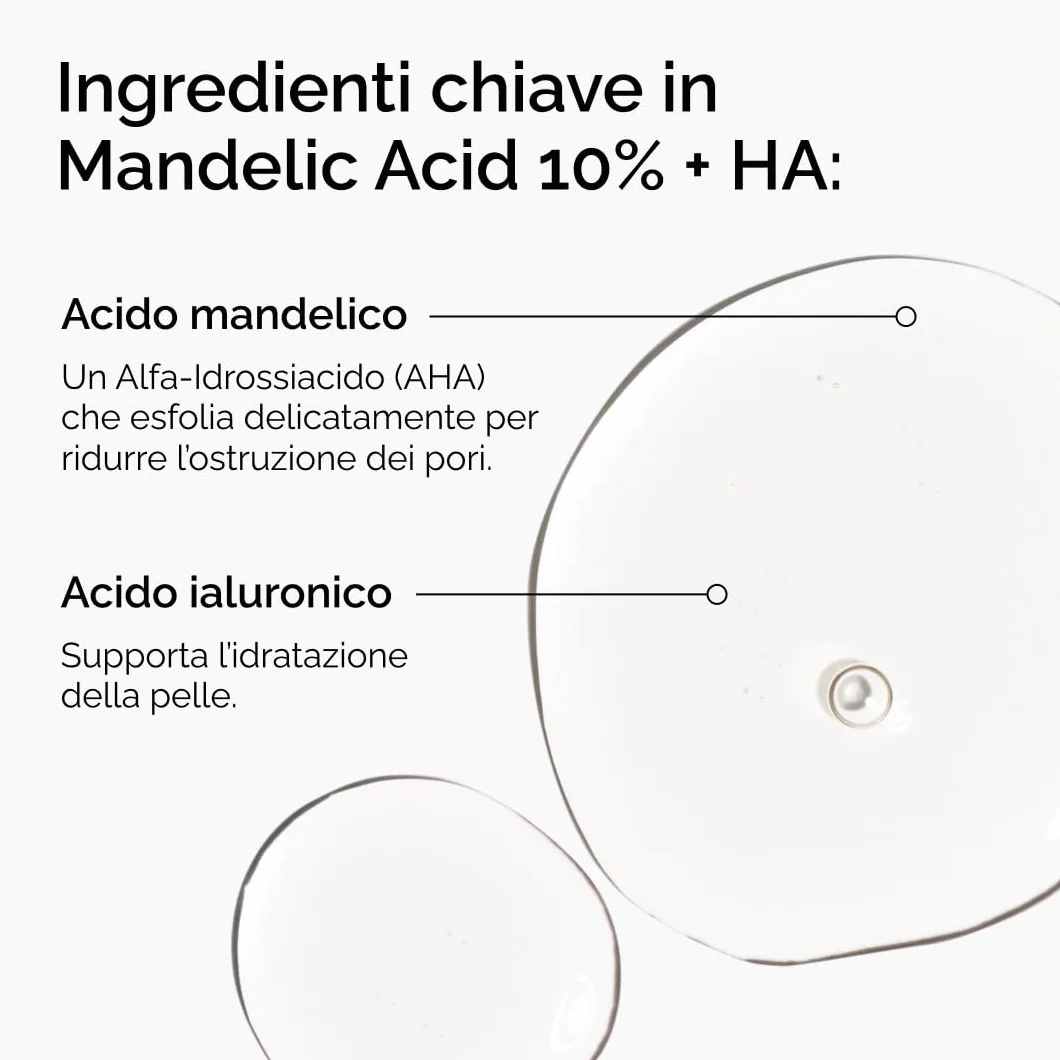 The Ordinary Mandelic Acid 10% + HA 30ml, Siero esfoliante Acido Mandelico e Acido Ialuronico, Delicato per purezza e idratazione