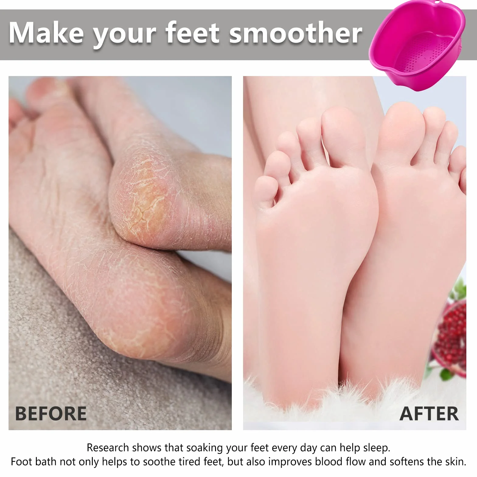Vasca da bagno grande in plastica spessa pediluvio, pediluvio spa, acqua spa e massaggio ai piedi - vasca per ammollo piedi, unghie e caviglie, pedicure, pedicure, vasca da bagno portatile (viola)