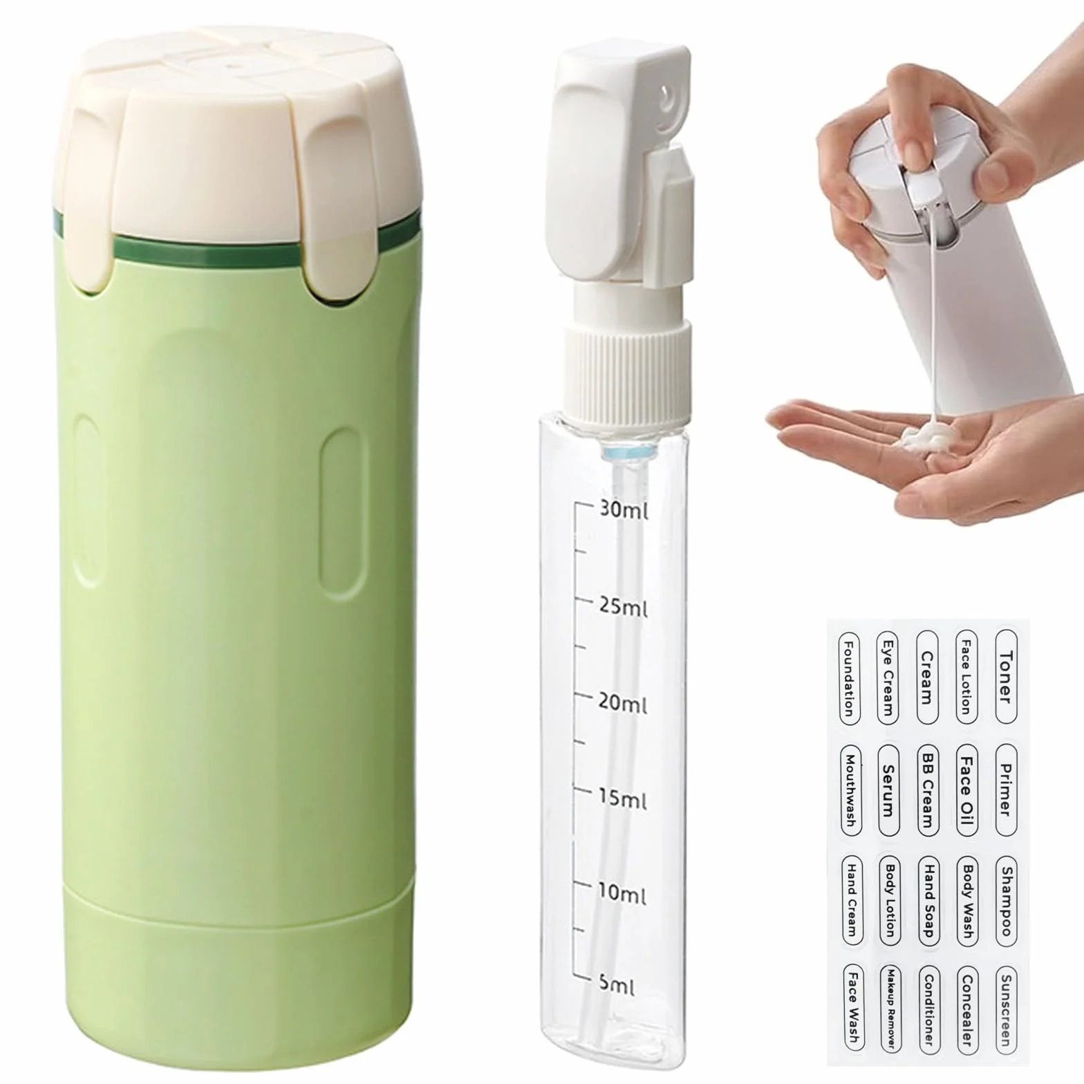 Dispenser da viaggio 4 in 1,Flaconi da Viaggio,Contenitori Portatili Ricaricabili a Prova di Perdite,Contenitori Portatili a Prova di Perdite,con Scala ed Etichetta,per Viaggi,Campeggio