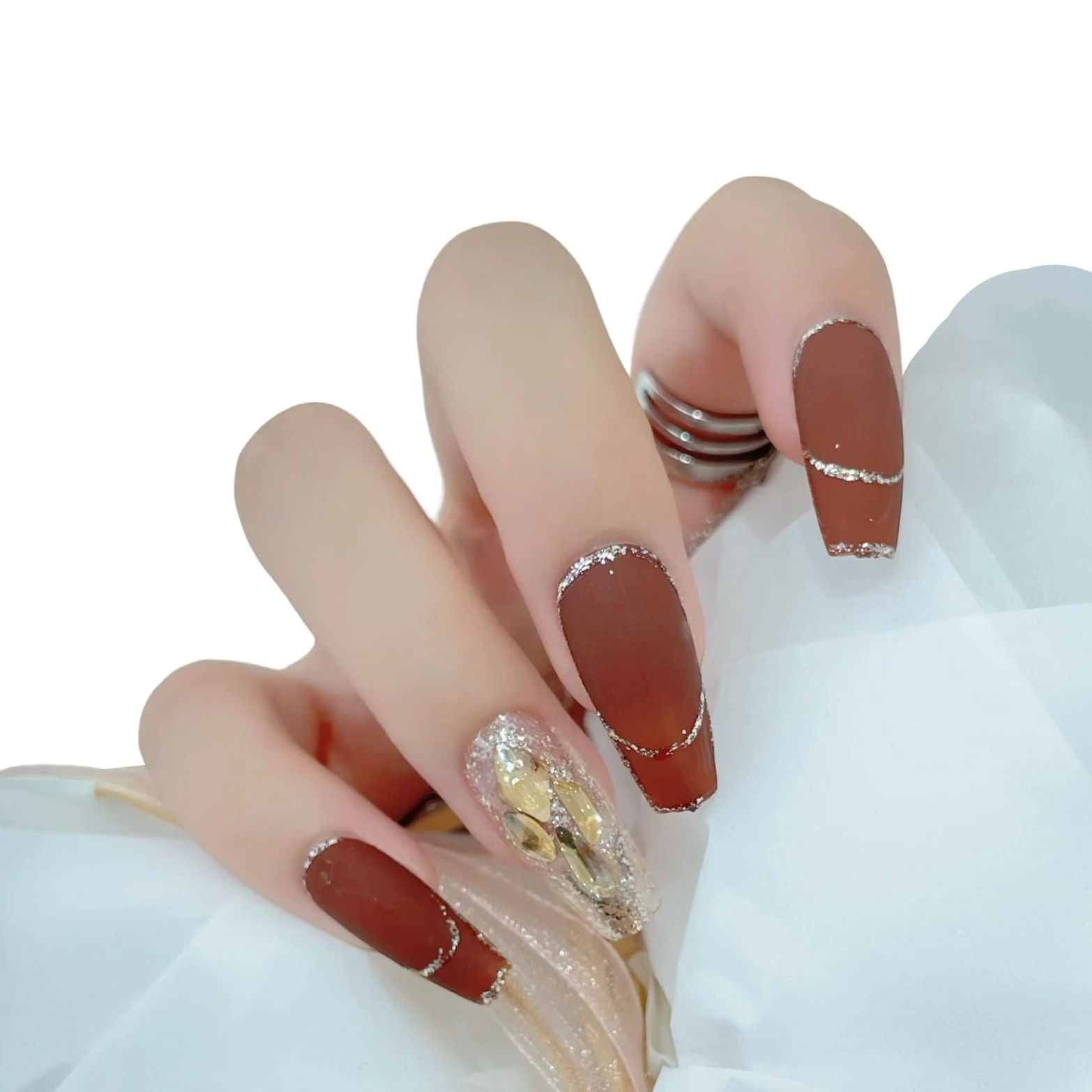 Bling Press on Nails, Unghie finte con finitura riutilizzabile di lusso, Nail Art fatta a mano con design di manicure con licenza (XL, A) (AL)