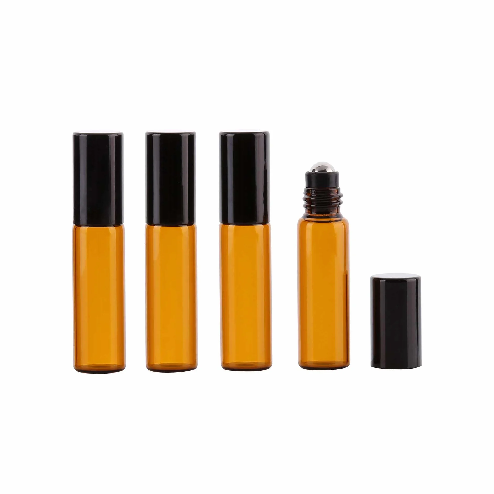 5 ml Roll On Vuoto per Oli Essenziali - 4Pcs Marrone Bottiglie Vuote in Vetro, con Sfera in Acciaio Inossidabile, Boccette Vetro per Aromaterapia, Profumi, Oli Essenziali e Cosmetici