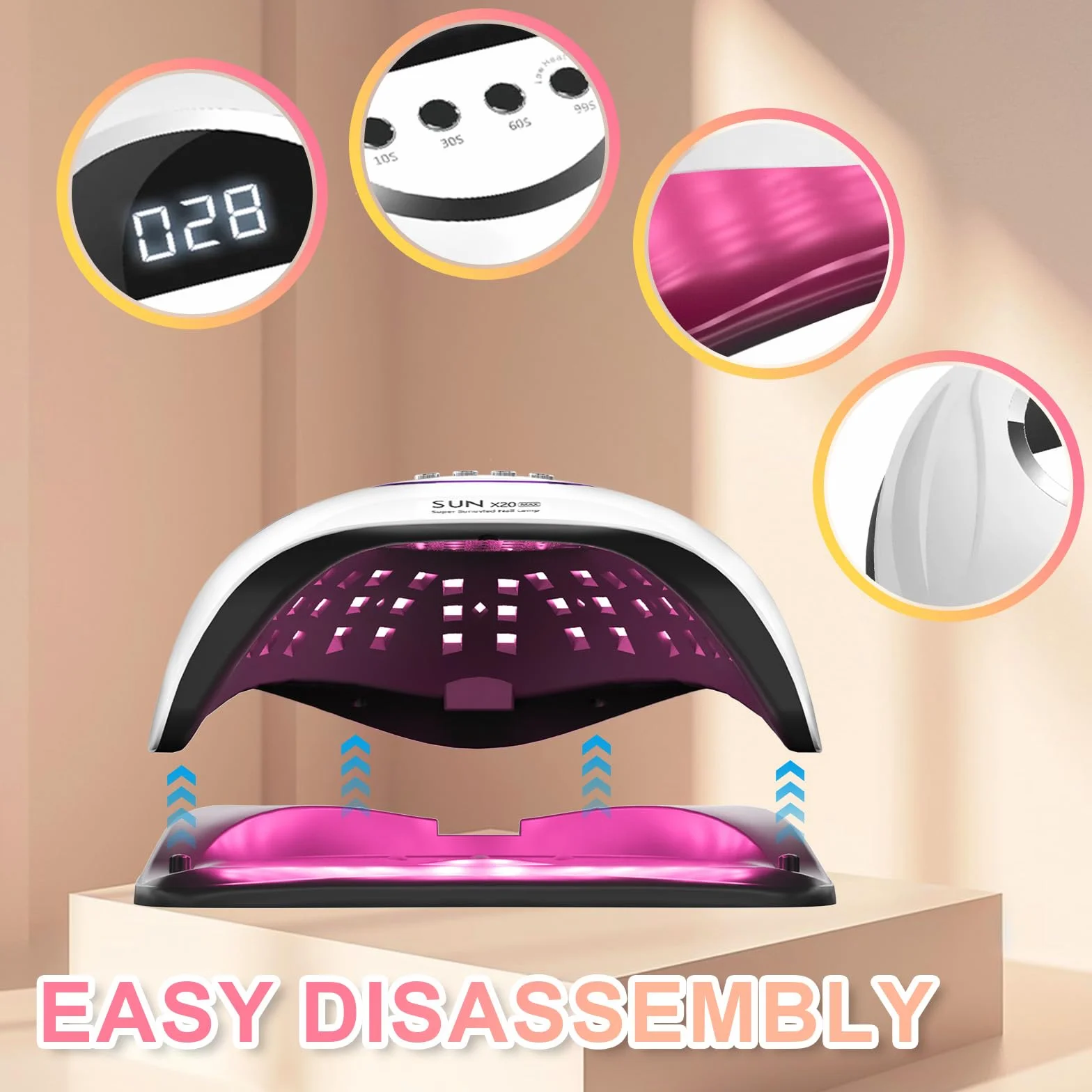 Lampada per unghie UV LED da 320 W, lampada professionale per unghie in gel con 72 perline, lampada UV per unghie con 4 impostazioni timer, asciugatrice LED per unghie in gel con sensore automatico