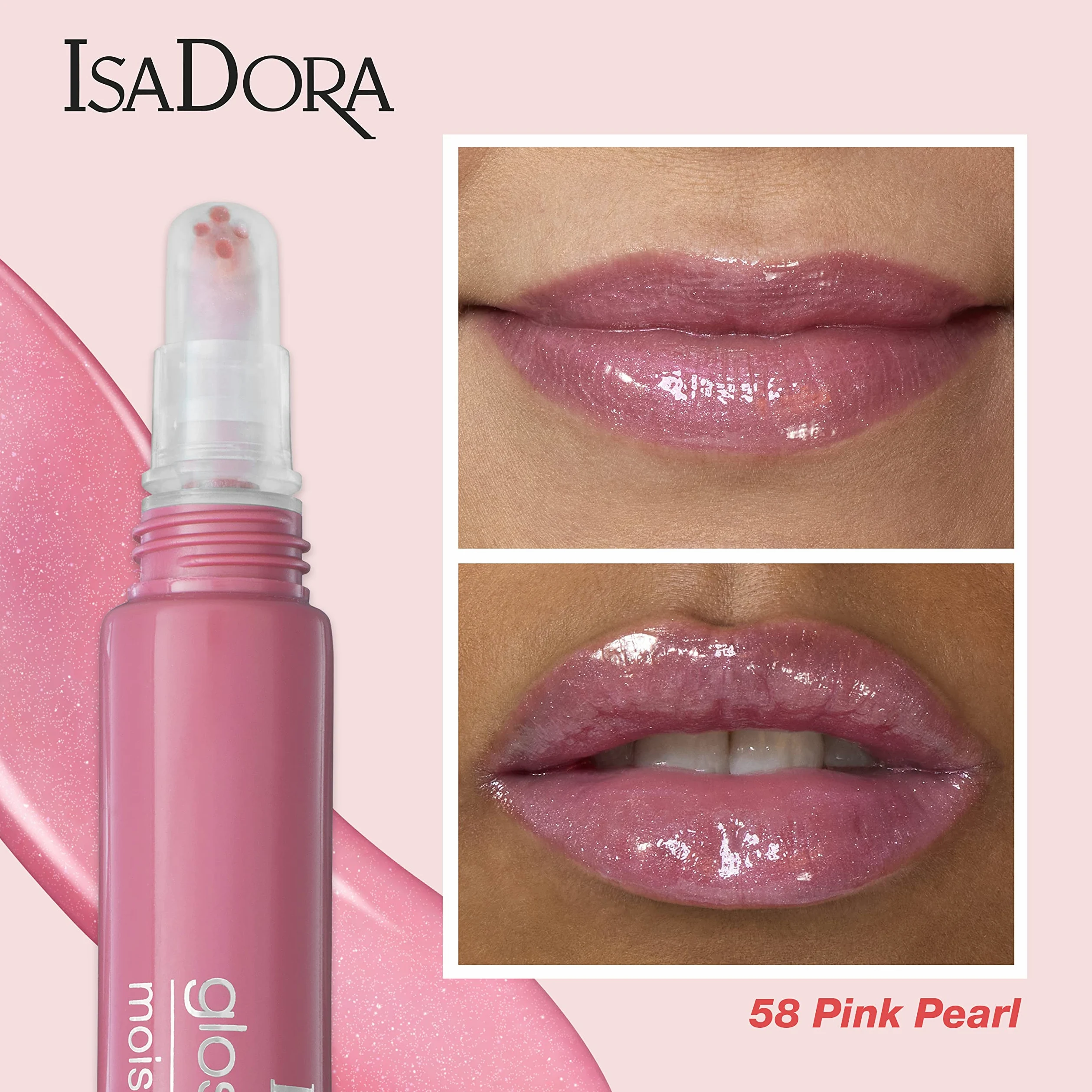 IsaDora Glossy Lip Treat - Lucidalabbra nutriente per labbra piene - Stimola la formazione di collagene - lucentezza unica senza colla - Vegano con burro di karitè - Pink Pearl