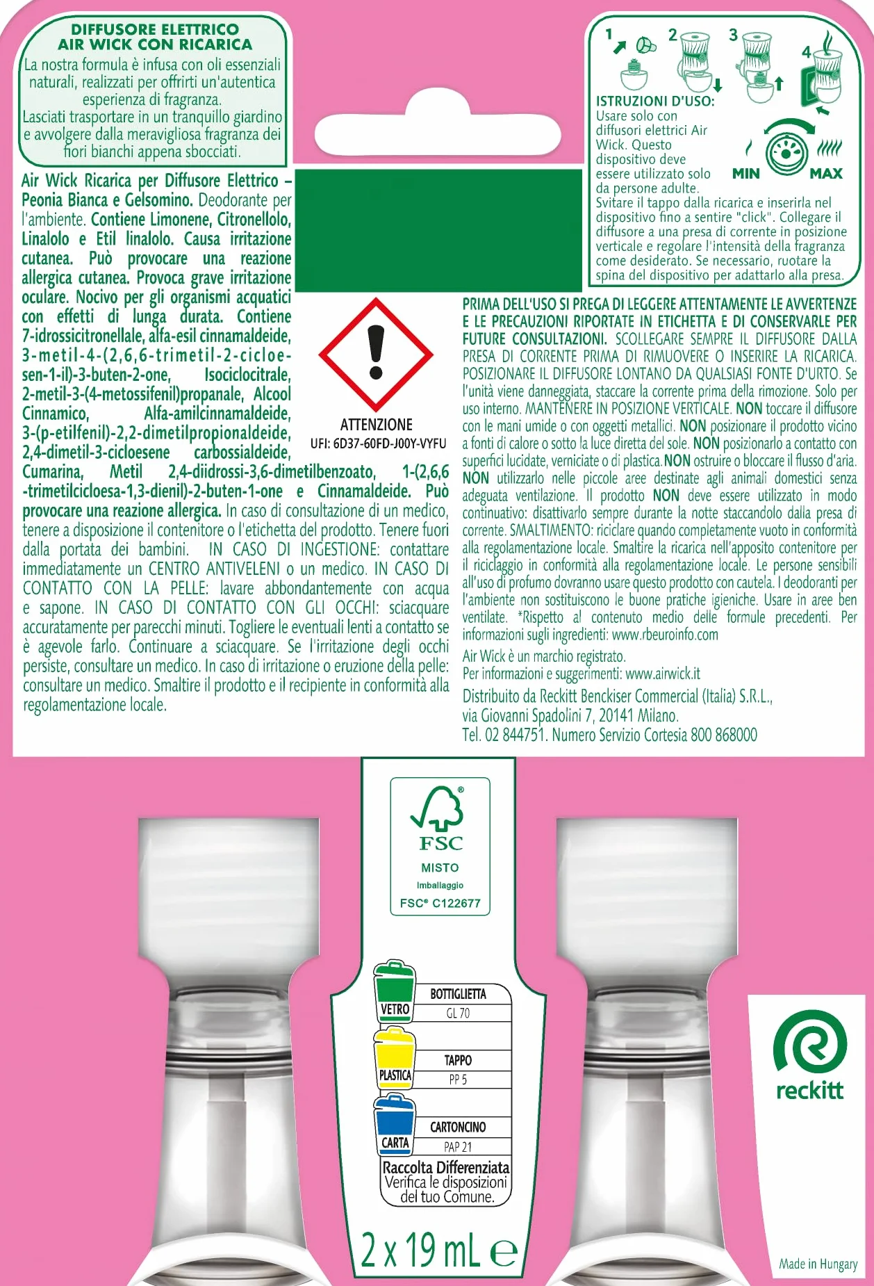 Air Wick Diffusore Elettrico Oli Essenziali Peonia Bianca Gelsomino 2 Ricariche Profumatore Ambienti