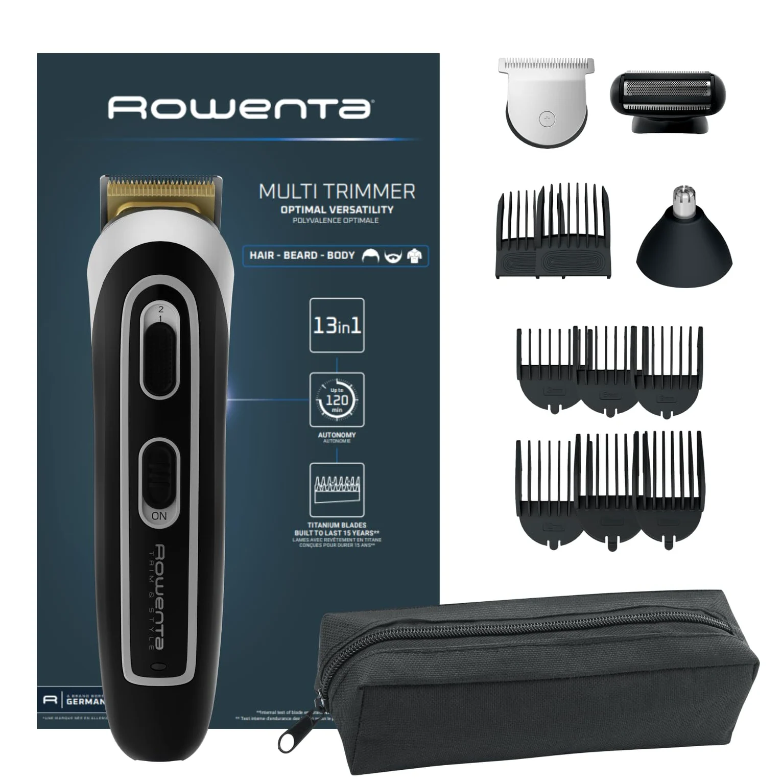 Rowenta Trim & Style, regolabarba multifunzione, lame inox, TN9140 | Taglio preciso, Accessori facili da pulire, Design ergonomico per l’uso quotidiano, Impugnatura ergonomica, Colore: Nero