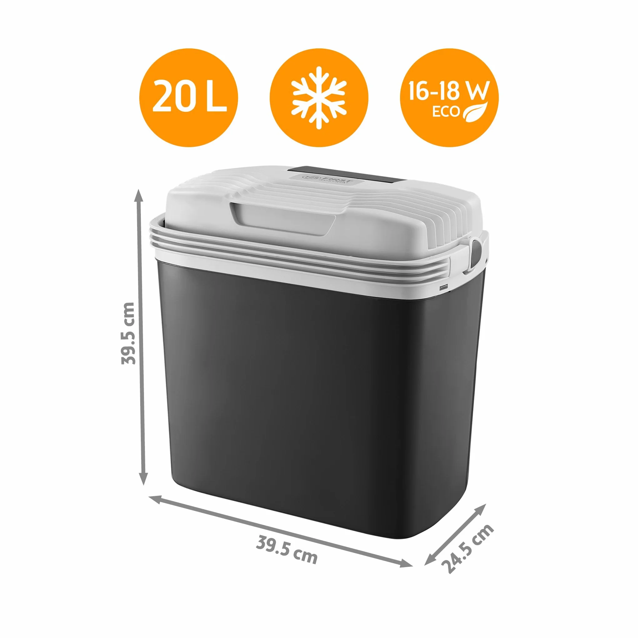 TZS First Austria Frigo Portatile Elettrico 20L Tripla Alimentazione 12V/230V/USB-C Raffreddamento Riscaldamento Nero Grigio