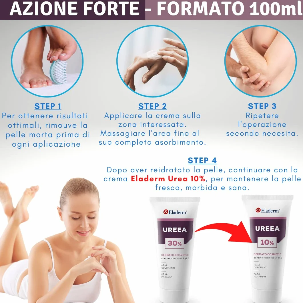 Crema Urea 30% 100ml per Eczemi Psoriasi Cheratosi Dermatite Talloni Screpolati Calli