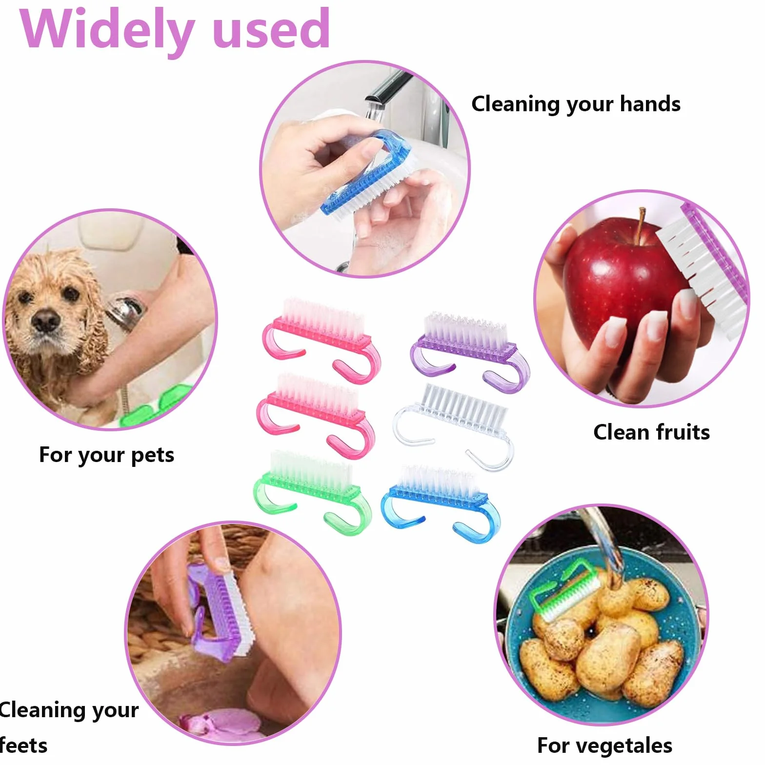 Spazzola Per Unghie,6PCS Manico Spazzola per unghie,Spazzola per Pulizia delle Unghie,Lavaggio di Mani Spazzolino per Unghie,Per Pulizia E Pulizia Delle Unghie