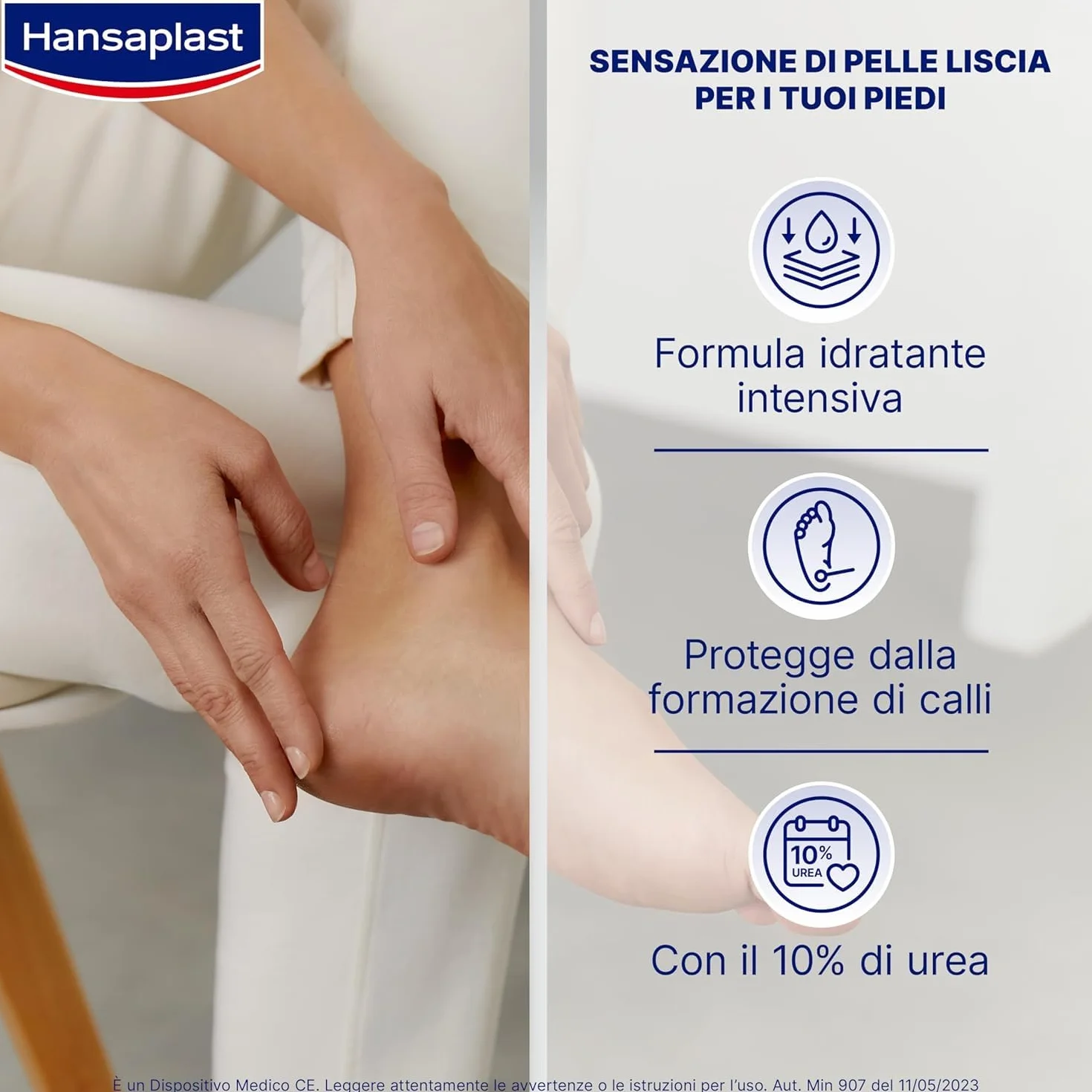 Hansaplast Crema Idratante per Piedi Secchi, Crema piedi secchi screpolati intensiva e nutriente, Formula per piedi ruvidi con 10% di urea, 1 confezione da 100 ml