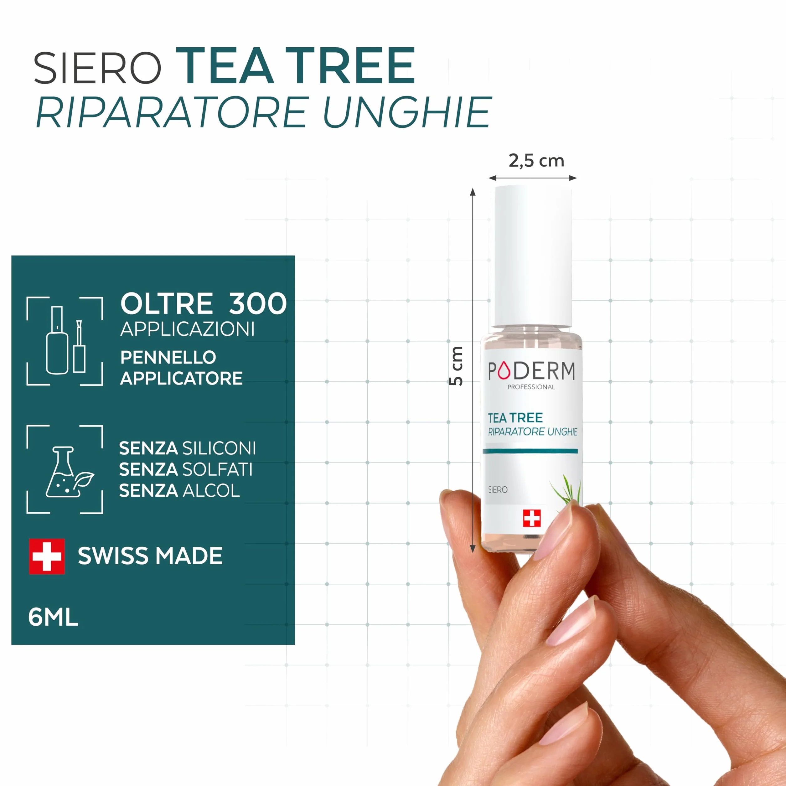 PODERM Tea Tree Riparatore Unghie 6 ml Siero 4-in-1 Swiss Made