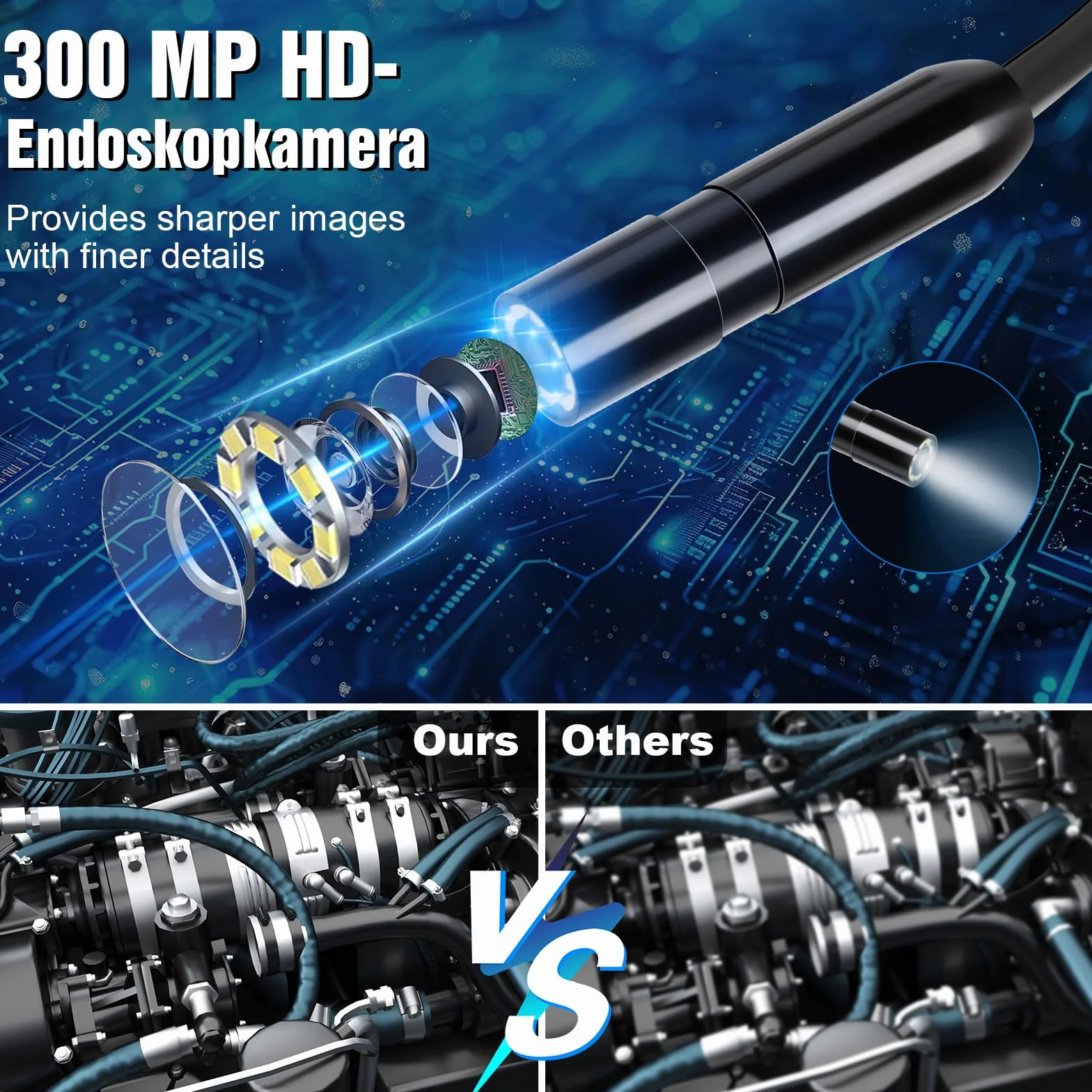 Endoscopio per Smartphone 1920P 8 LED IP67 Impermeabile Compatibile iOS Android 5M