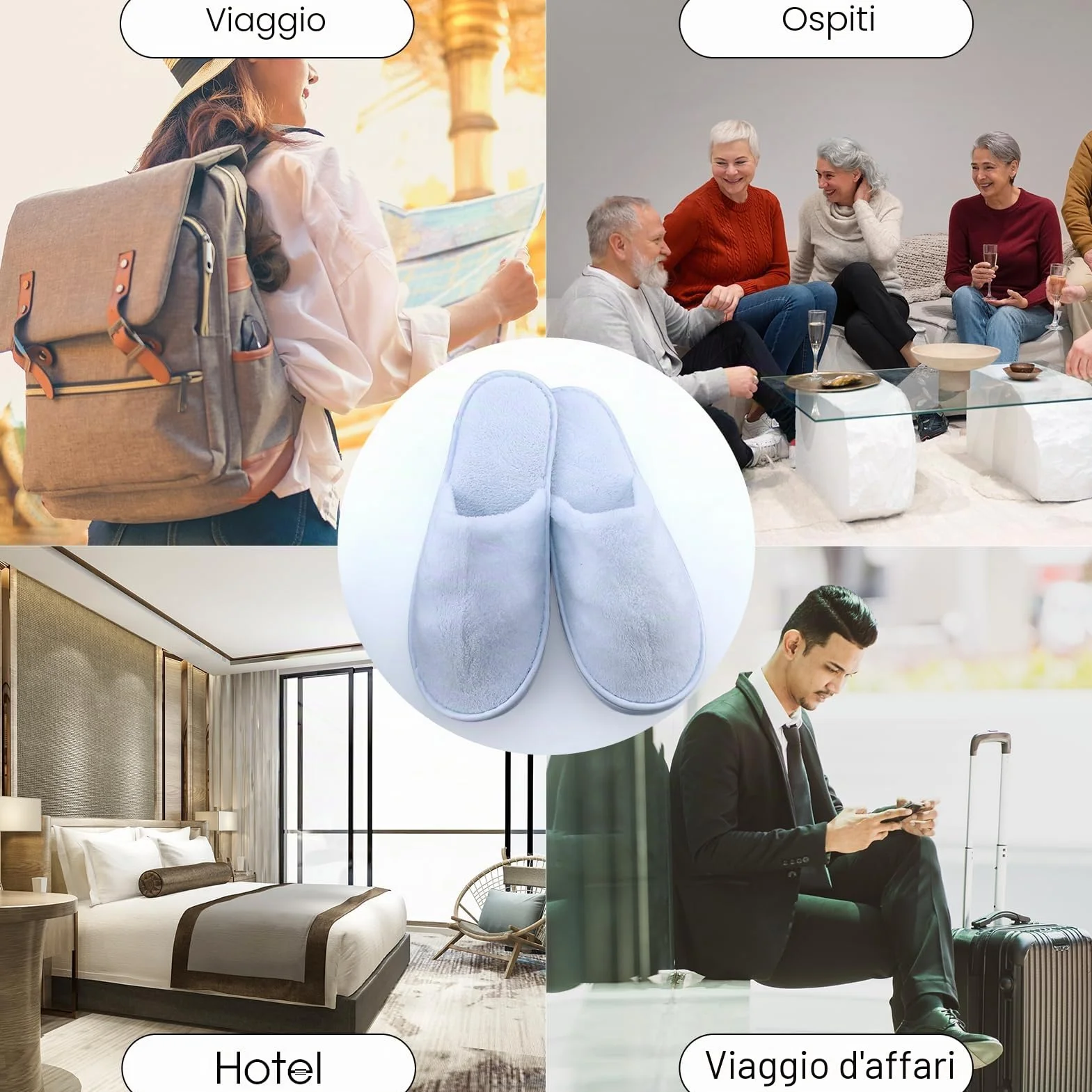 4 Paia Ciabatte Monouso per Hotel e Ospiti in Coral Velvet, Pantofole Punta Chiuse per Casa, Spa, Bagno, Uomini e Donne, Travel Home