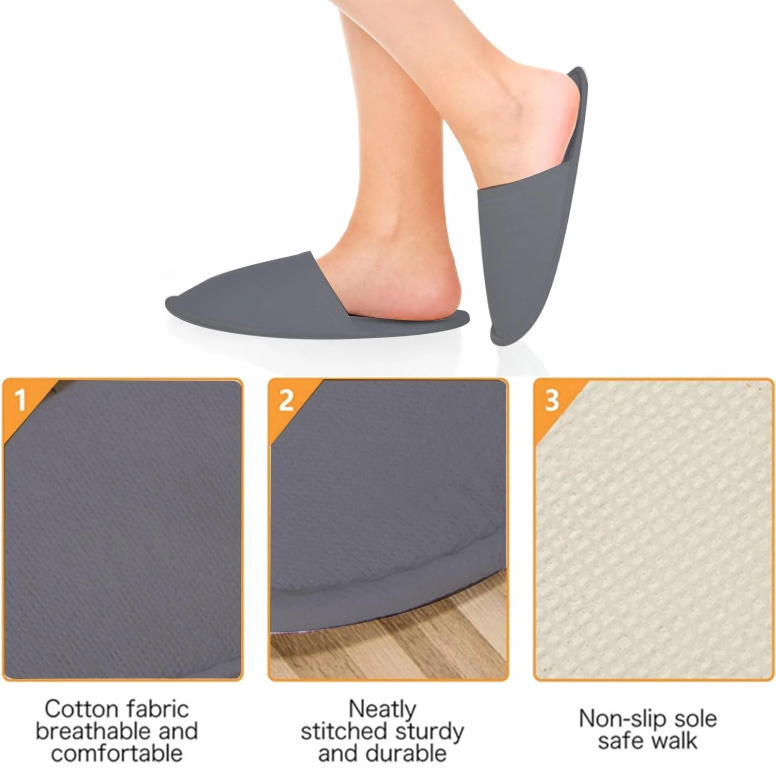 Pantofole Hotel - 2 Paia Usa E Getta Antiscivolo per Ospiti, SPA, Ciabatte Monouso, Sposa Bianco (Taglia EU 37-43, Grigio)