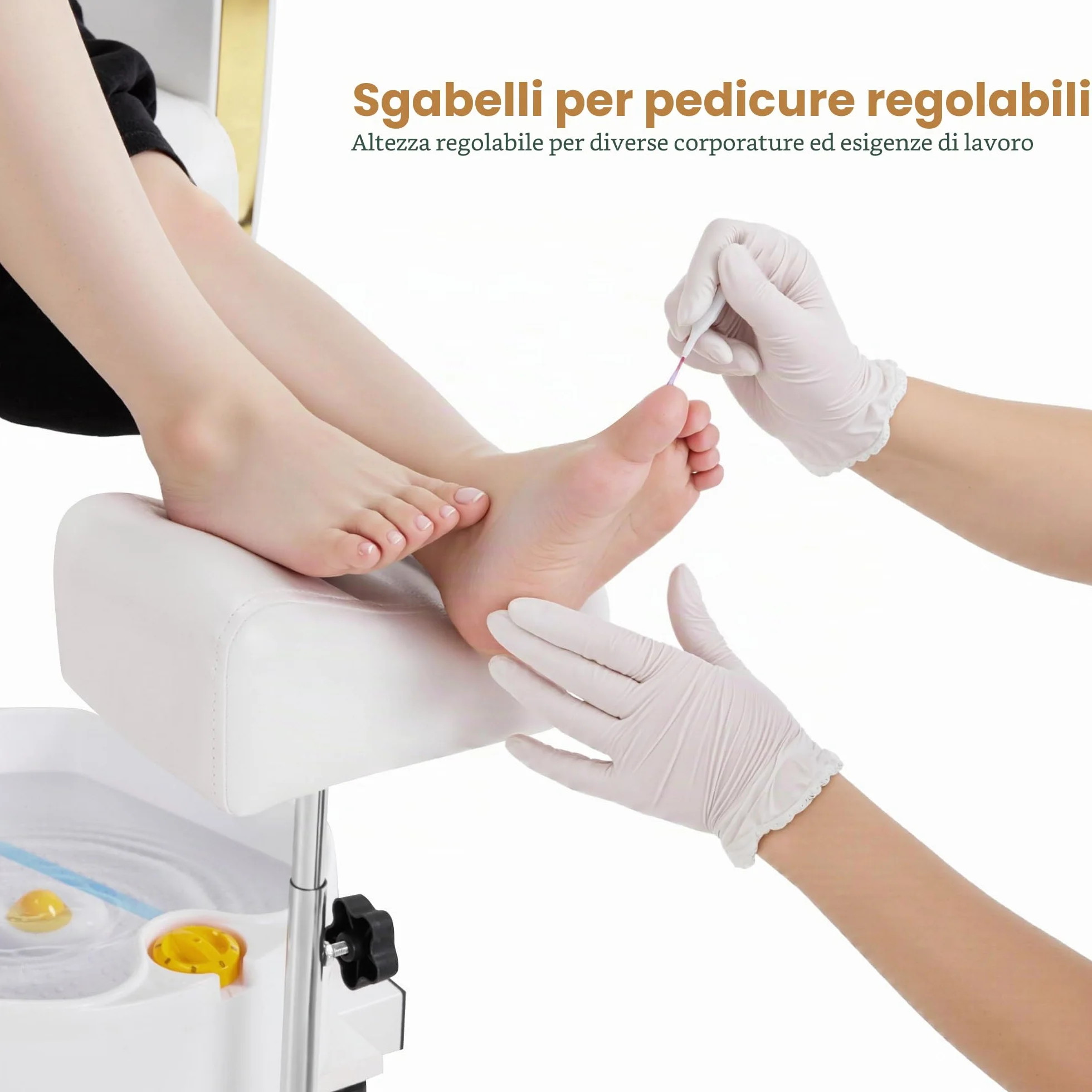 Barberpub Sedia da pedicure con vasca e sgabello, sedia da parrucchiere regolabile e inclinabile, per salone unghie retro F0371 (Oro-Bianco)