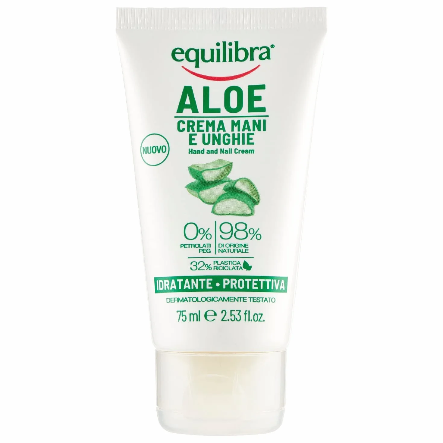 equilibra Corpo, Aloe Crema Mani e Unghie, Crema Mani a Base di Aloe Vera, Svolge un'Azione Idratante, Lenitiva, Protettiva e Riequilibrante sulla Pelle, Rapido Assorbimento, 75 ml