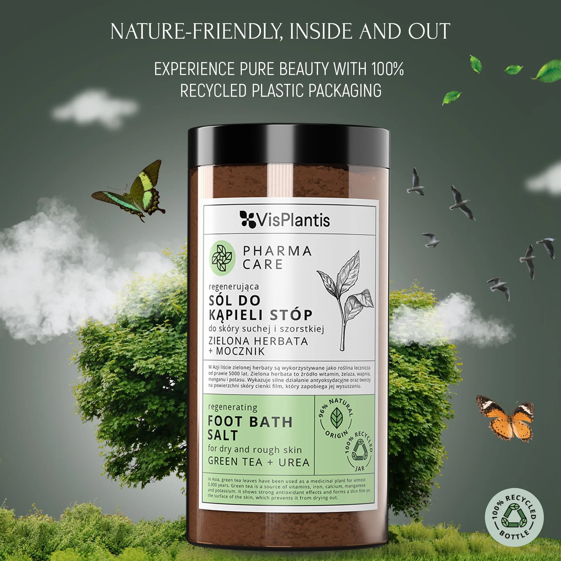 Vis Plantis Sale per Pediluvio con Tè Verde, Urea e Calendula 560 g – Sali da Bagno per Piedi con Pelle Dura e Calli, Pediluvio Rigenerante per Piedi Stanchi e Gambe Pesanti, Idratante e Deodorante