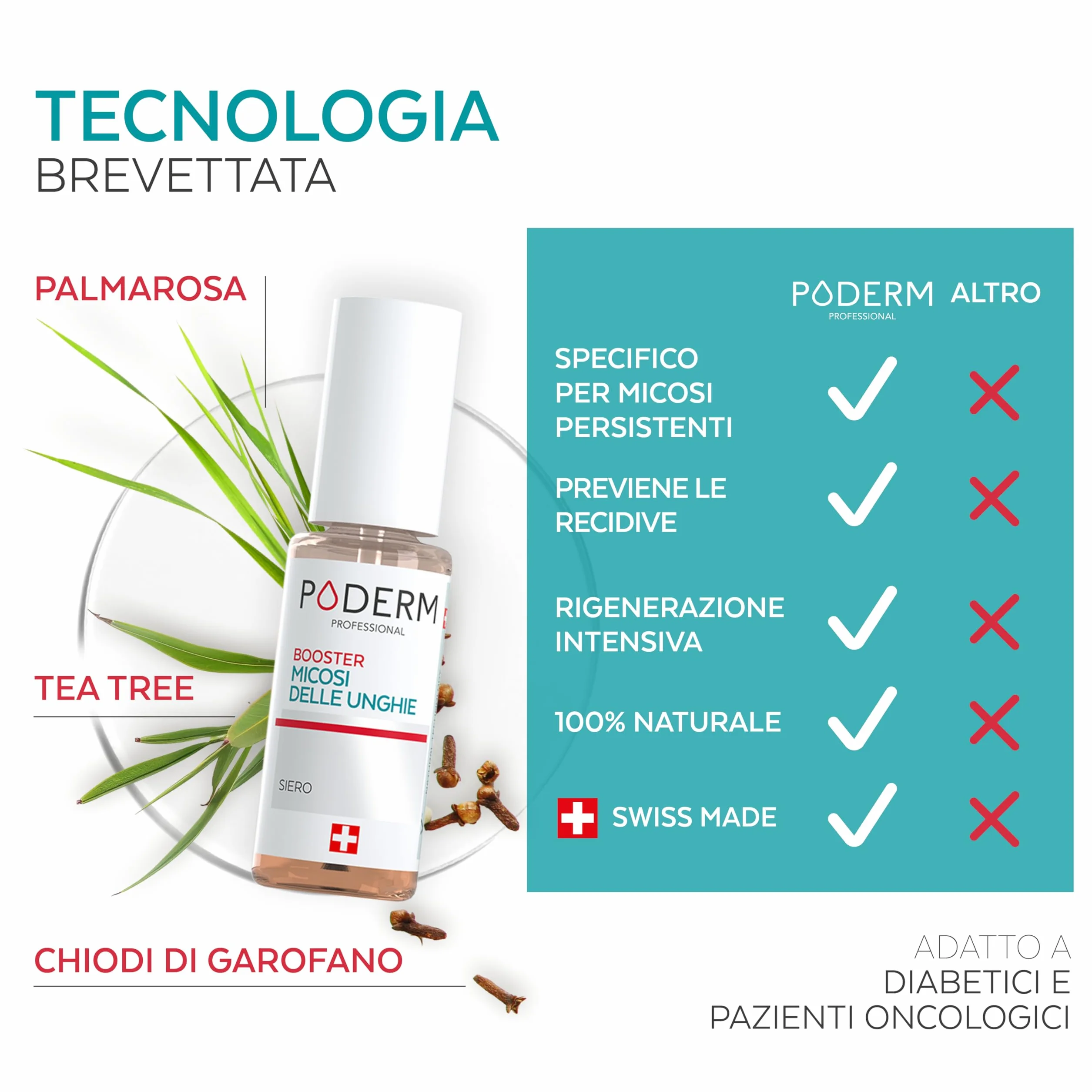 Trattamento micosi unghie piedi PODERM COMPLEMENT BOOSTER Prodotto in Svizzera
