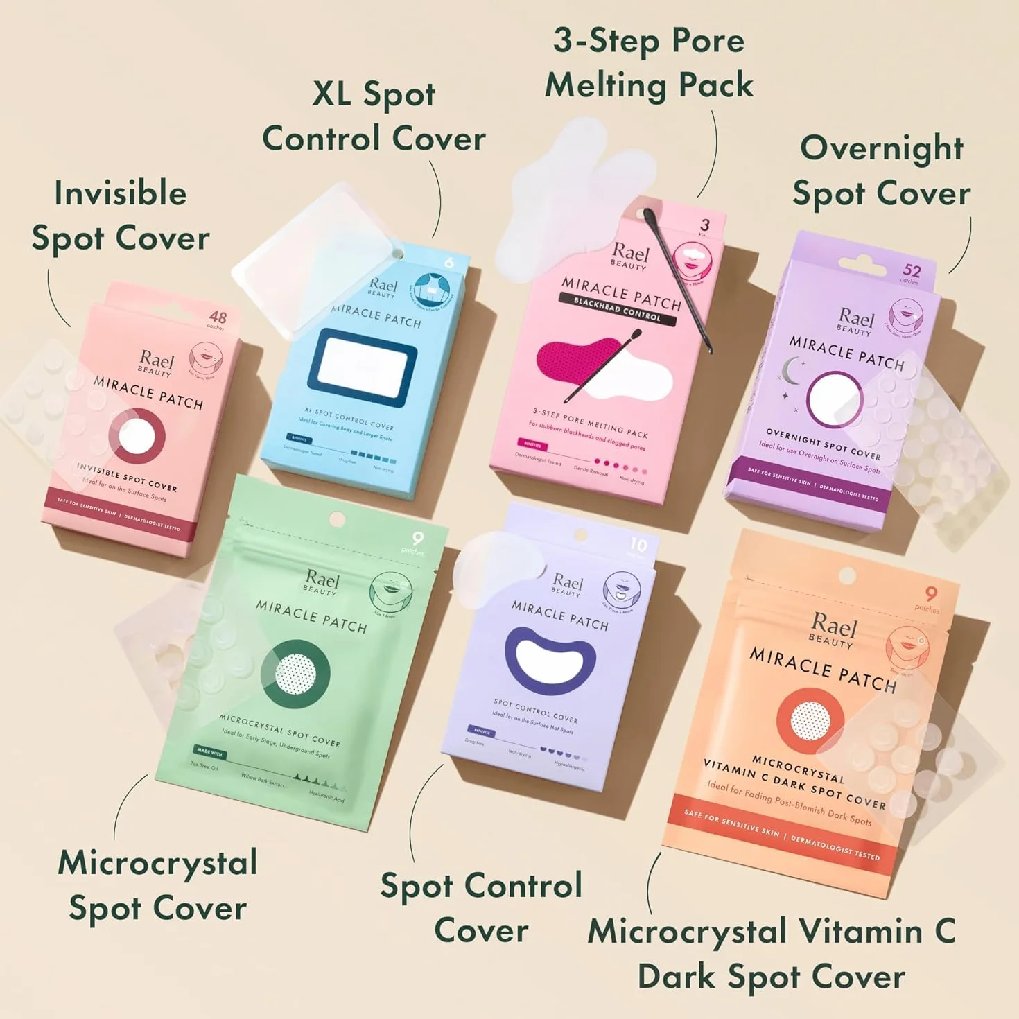 Rael Miracle Invisibili Patch Brufoli - Idrocolloide Pimple Patches, Cerotti Brufoli Viso, Anti Acne, 2 Taglie, Vegano, Cruelty Free (96 Pezzi)