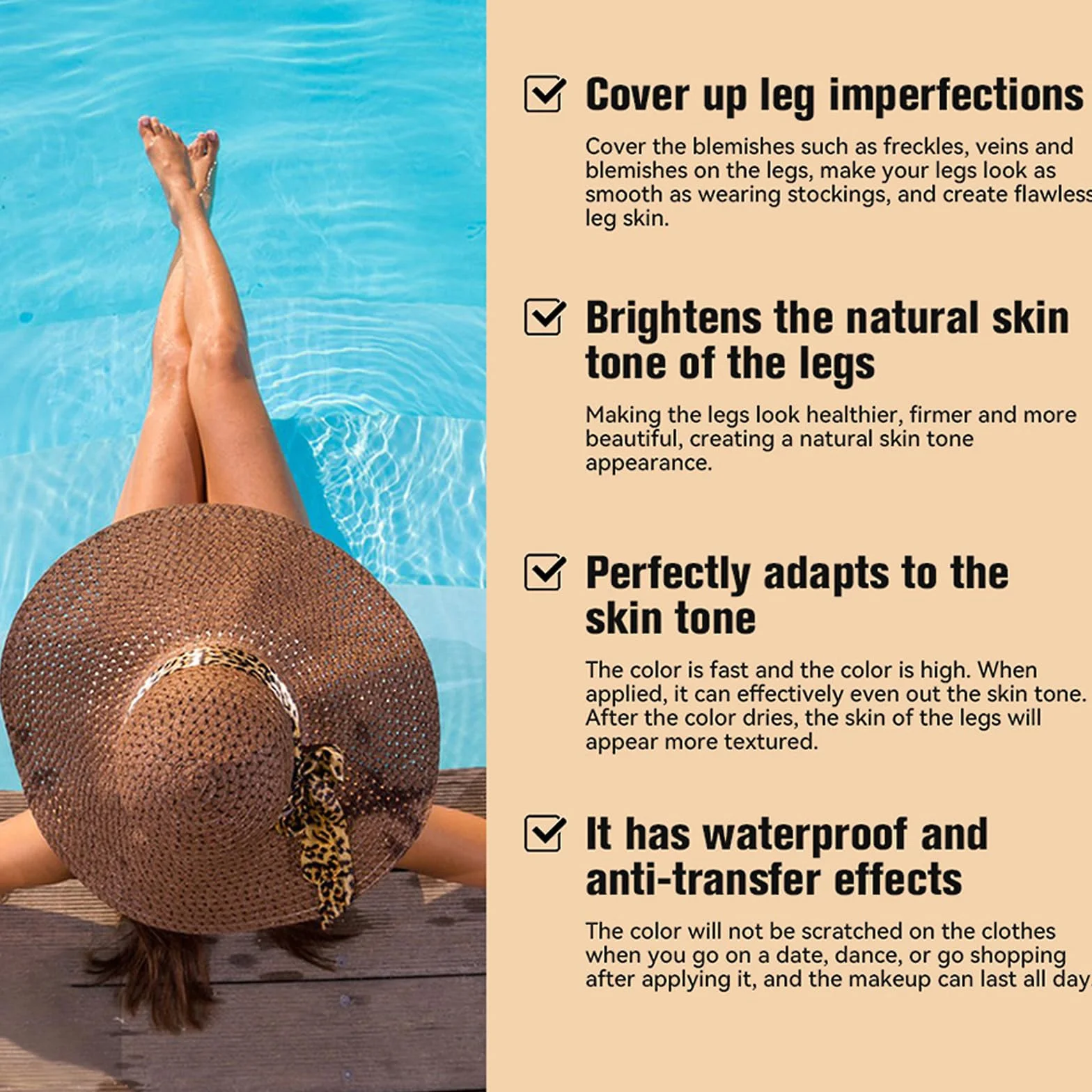 Trucco impermeabile per le gambe senza trasferimento, pennello per il corpo extra grande, copertura per vene varicose/cicatrici, Skin Perfecting Body Foundation