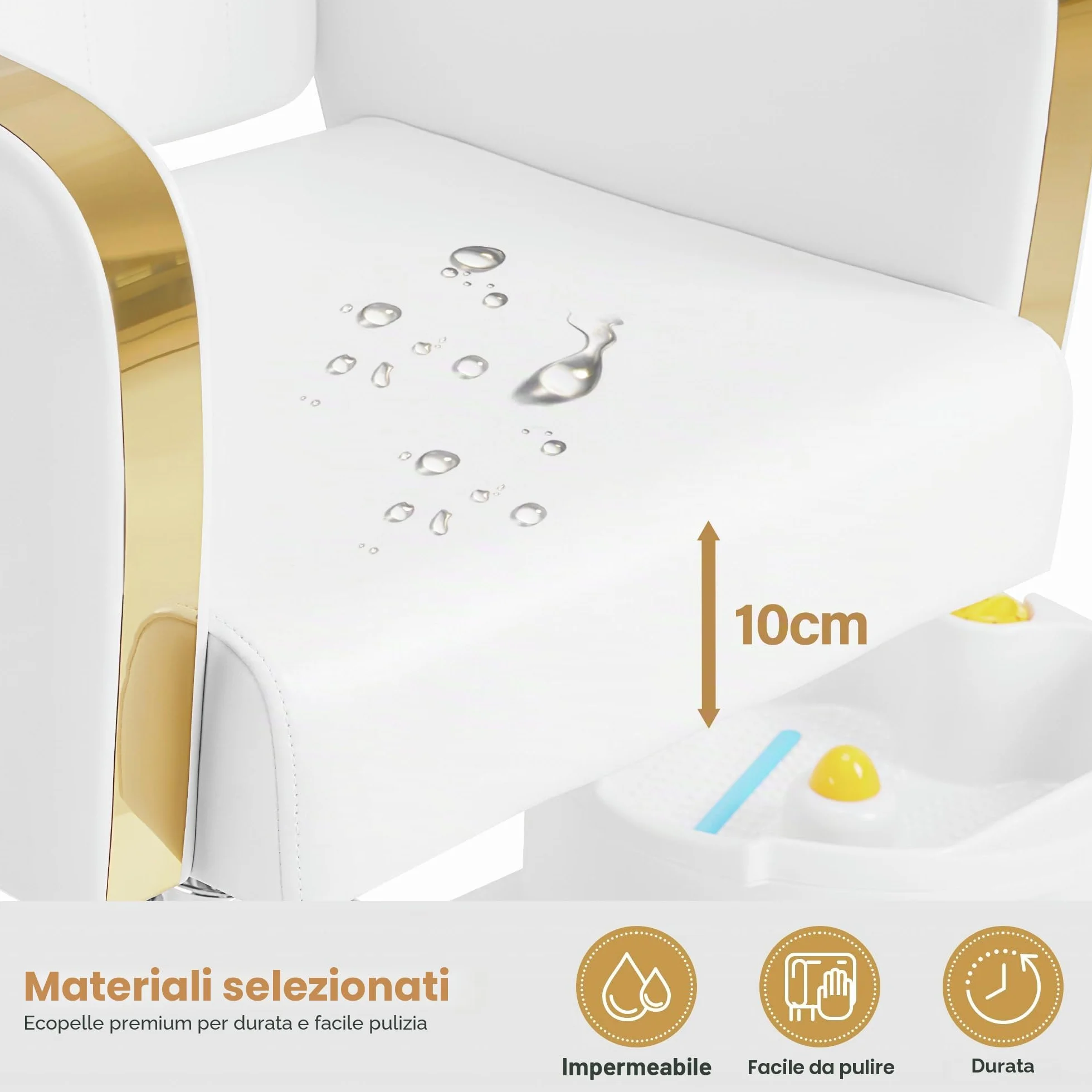 Barberpub Sedia da pedicure con vasca e sgabello, sedia da parrucchiere regolabile e inclinabile, per salone unghie retro F0371 (Oro-Bianco)