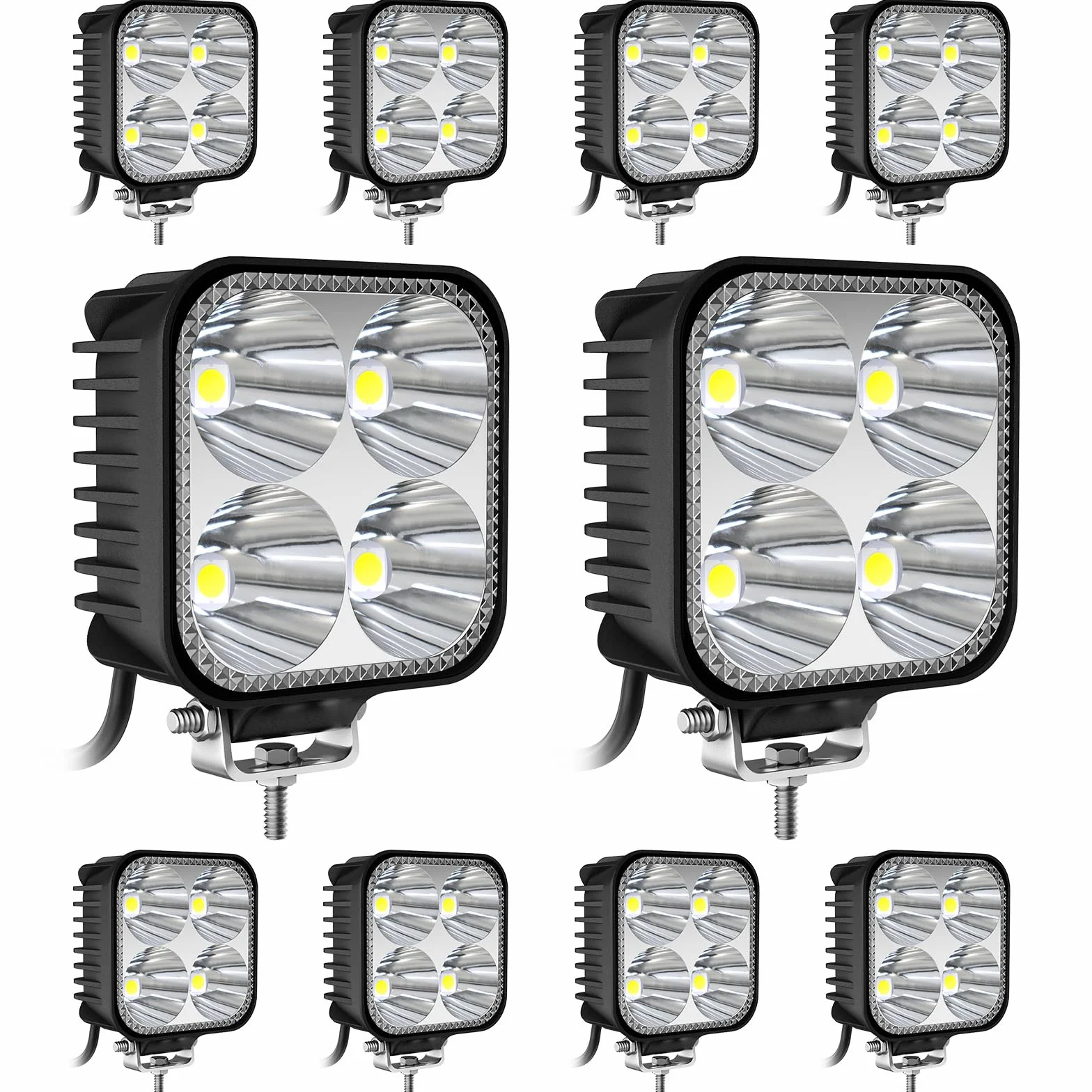 Faro da Lavoro LED 68W 12V 24V 6000K 3500LM IP68 Impermeabile - 10 Pezzi