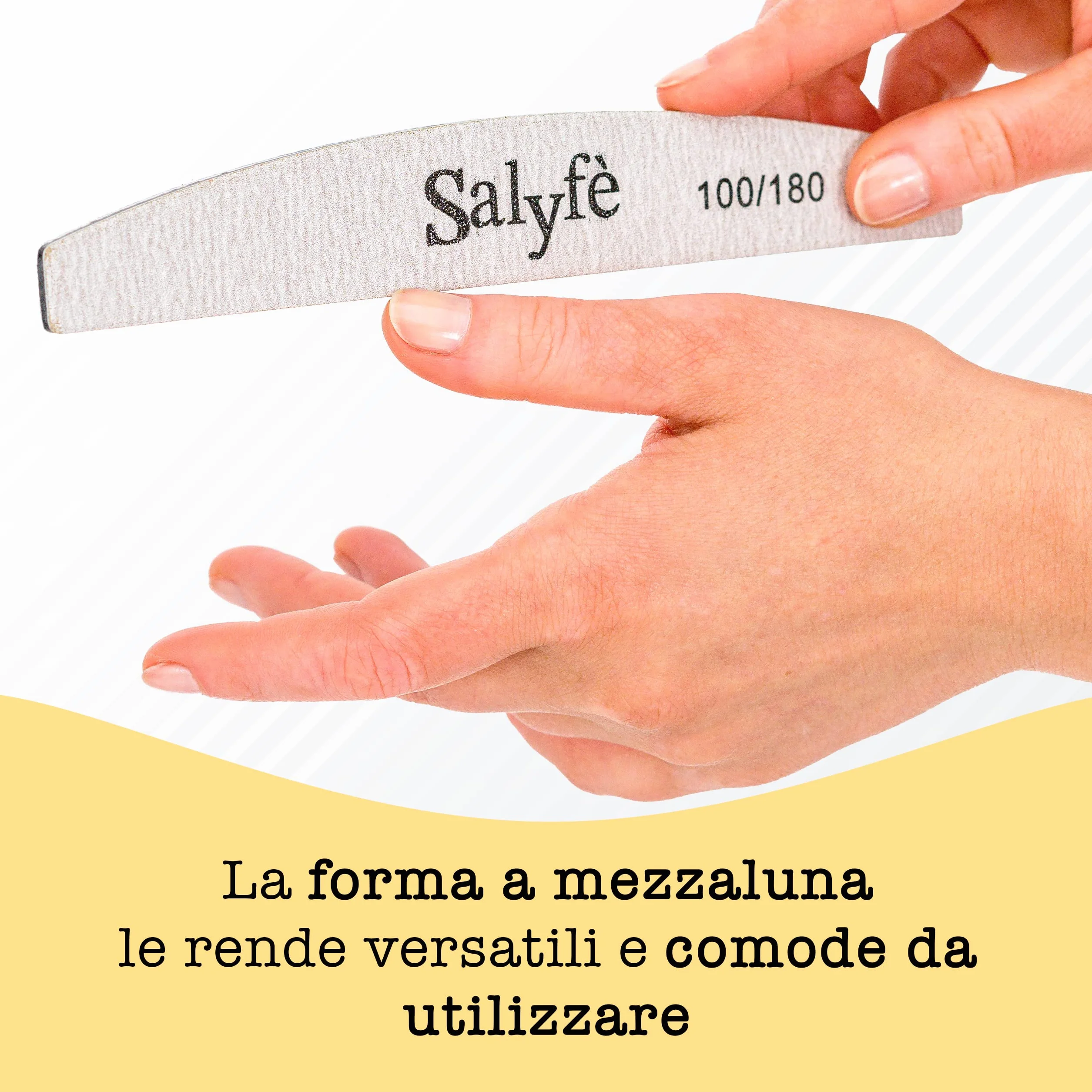 Lime Unghie Salyfè | Lima Unghie Professionale | Lavabile | Mezza Luna | Per Ricostruzione Unghie Nail Art | Grigio