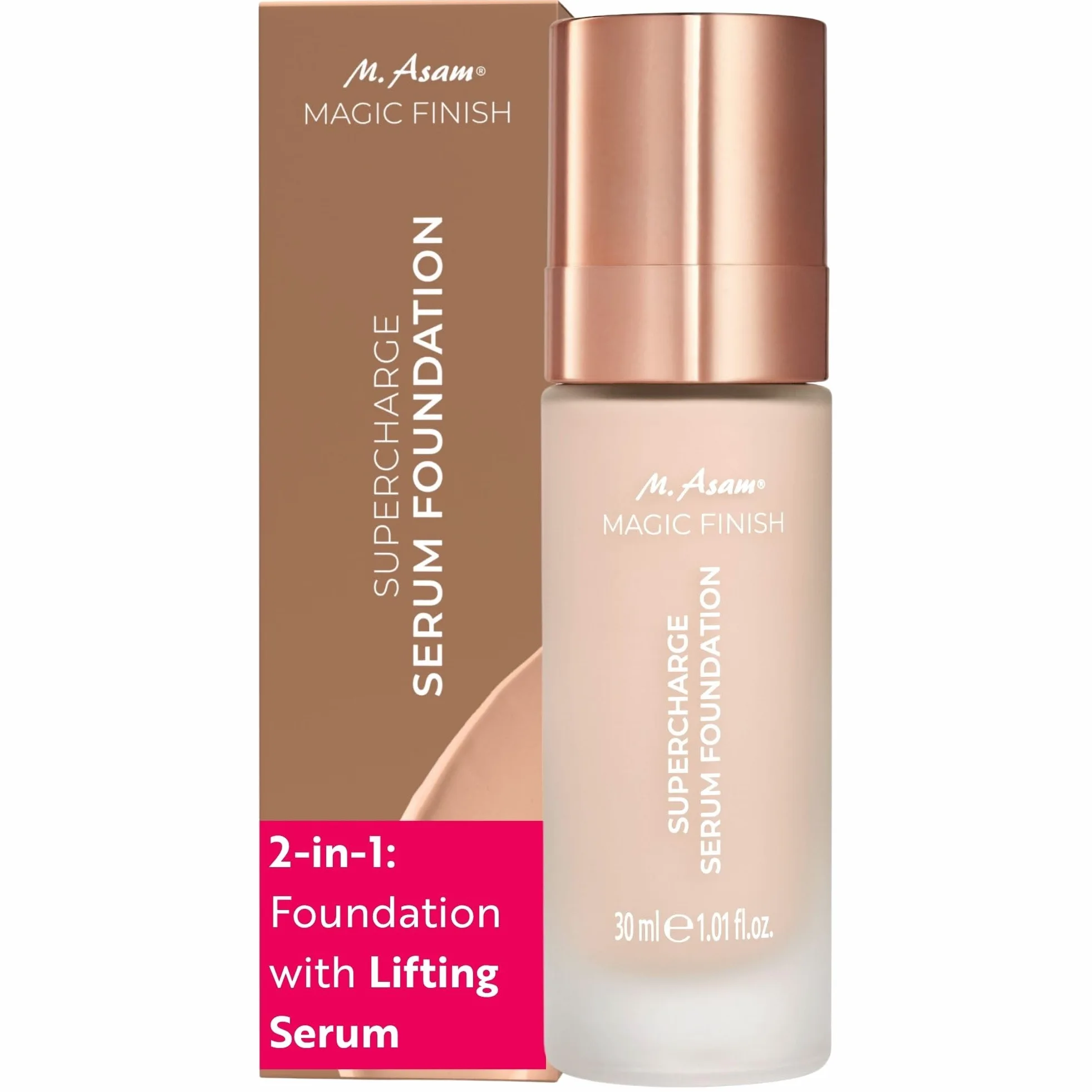M. Asam Magic Finish Supercharge Siero Fondotinta Rose Fair (1,01 Fl Oz) | Siero viso idratante e rassodante in uno, crema CC anti-età con copertura ottimale e acido ialuronico