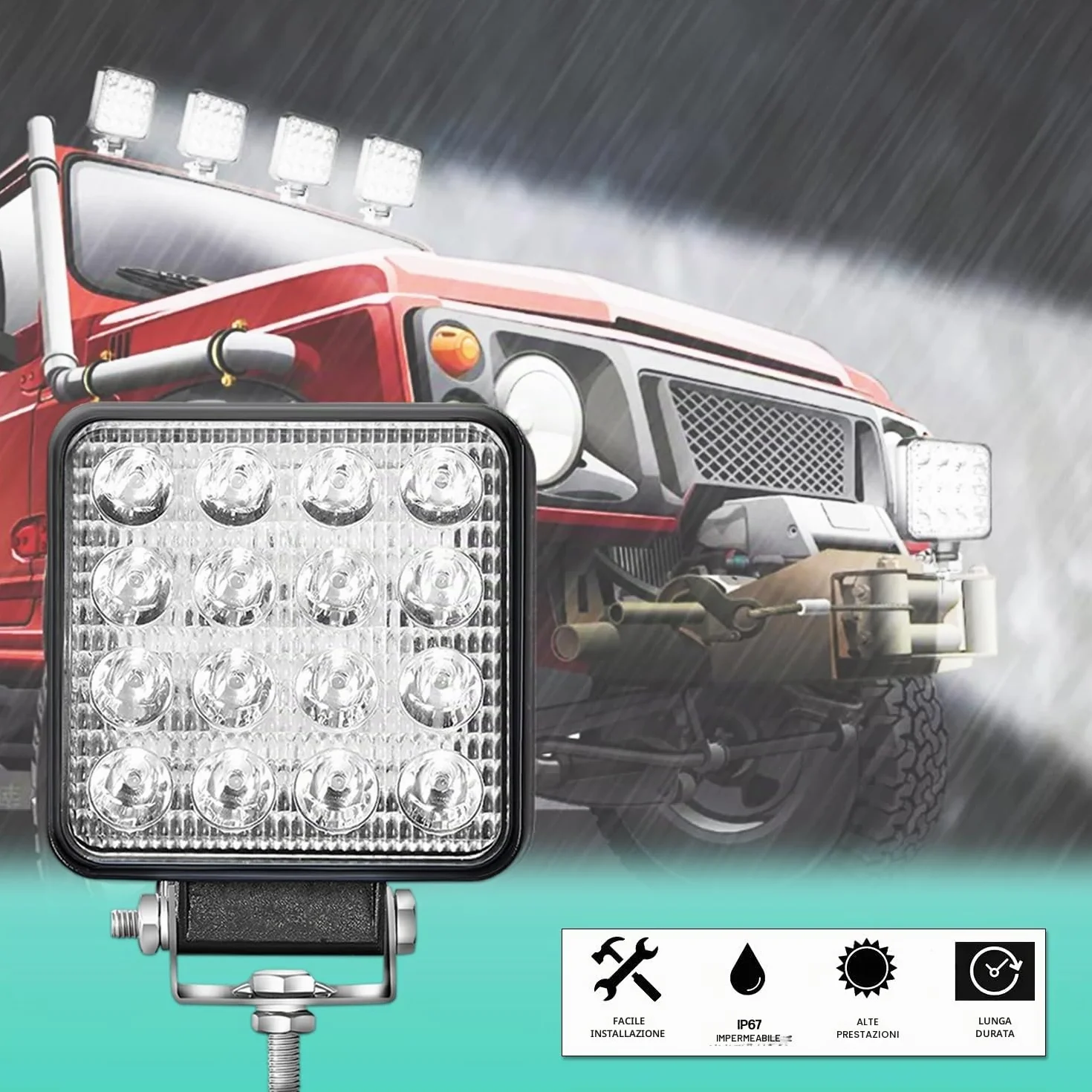 Fari LED trattore 12V 48W IP67 6500K 16 LED 2 sztuki aluminiowe ABS
