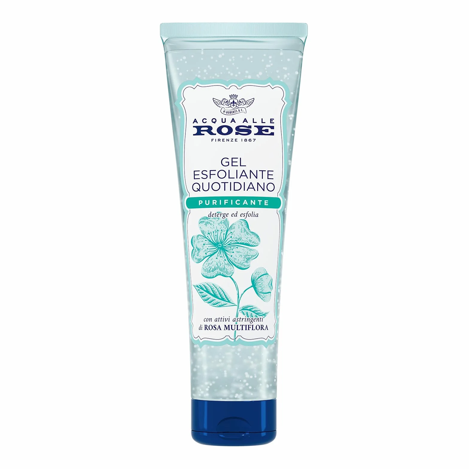 Acqua alle Rose, Gel Esfoliante Purificante per Uso Quotidiano, Scrub Viso Delicato, Detergente per Pelli Normali, Miste o Grasse, 150 ml