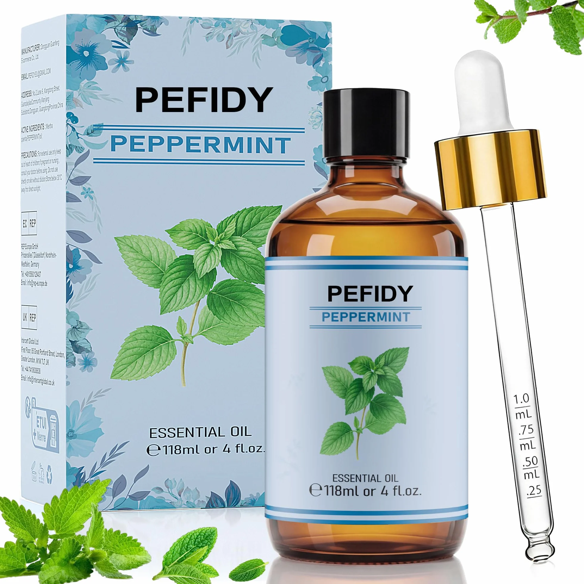 Olio Essenziale Menta Piperita 118ml – Olio di Menta 100% Naturale – Ideale per L'aromaterapia, Candele Profumate, Diffusori, Lampade Aromatiche, Aria Fresca e Saponi