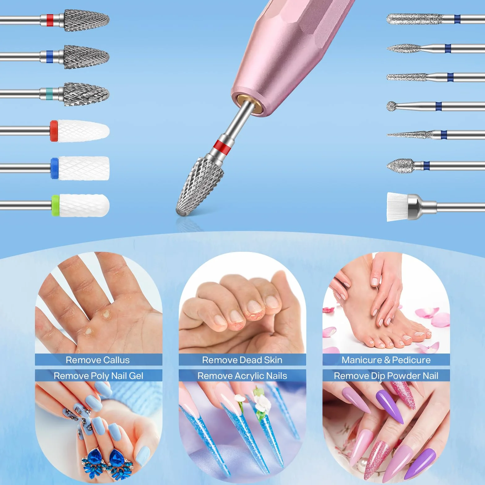 MAQUITA Set 13 pezzi punte levigatrice unghie carburo ceramica tungsteno 3/32" per manicure pedicure