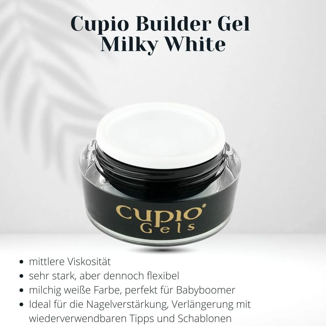 Cupio Builder Gel Milky White – 50 ml – Gel UV/LED da ricostruzione bianco latte – Alta adesione & flessibilità – Ideale per babyboomer e tecnica pinching – Senza HEMA