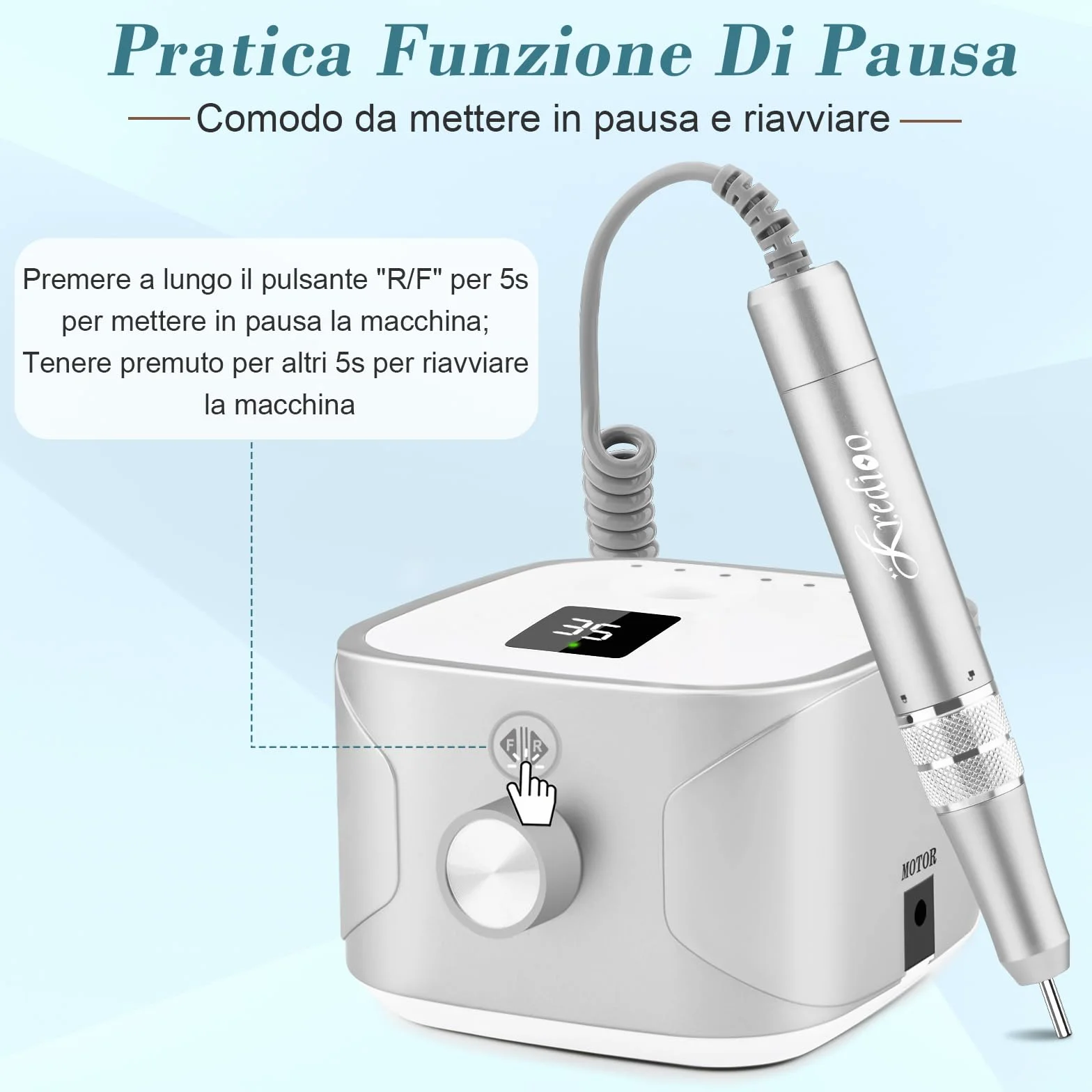 Kredioo Fresa per Unghie Professionale 35000RPM, Trapano Elettrico per Rimozione Gel/Smalto, Argento