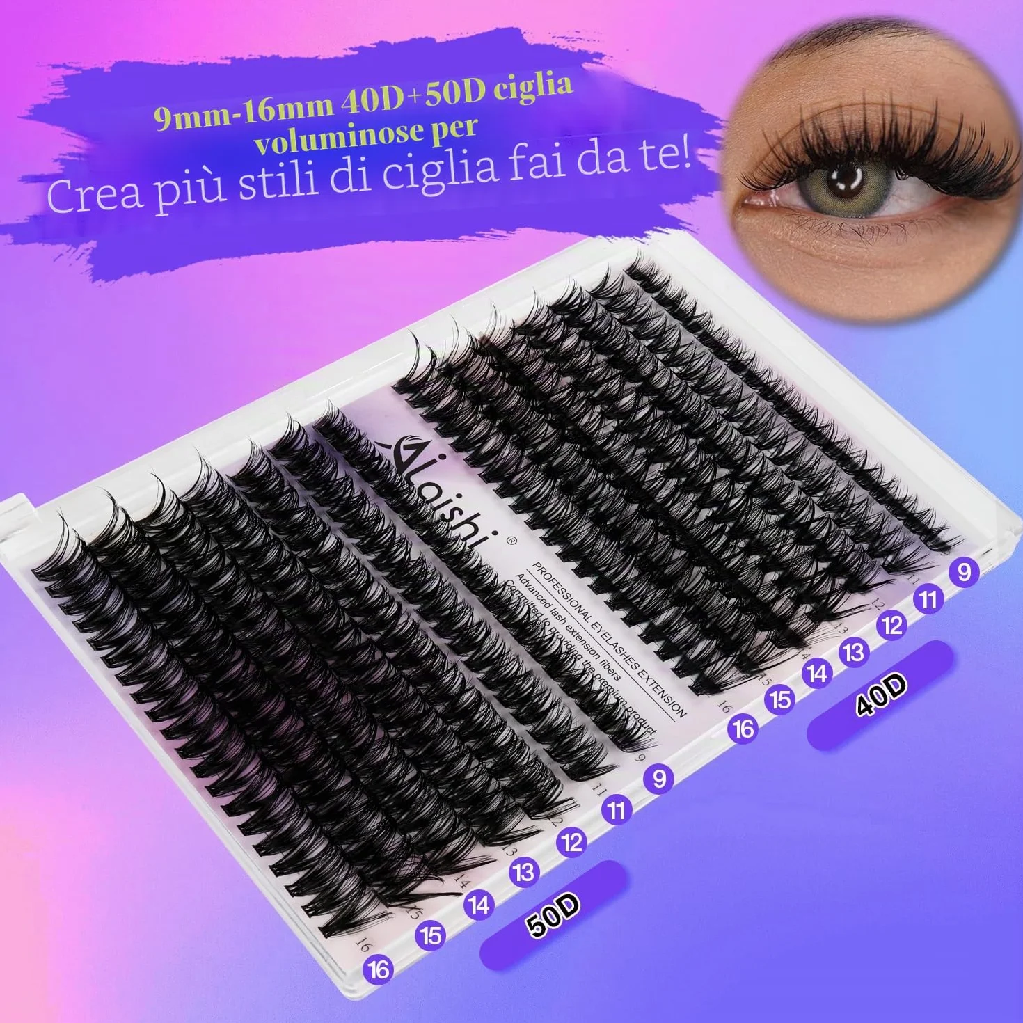 Ciuffetti Ciglia Finte Kit 280 Extension 9-16mm 40D+50D Lash Cluster z Bond and Seal Pinzette