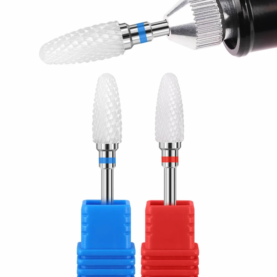 Set di 2 punte per trapano per unghie in ceramica (blu rosso)