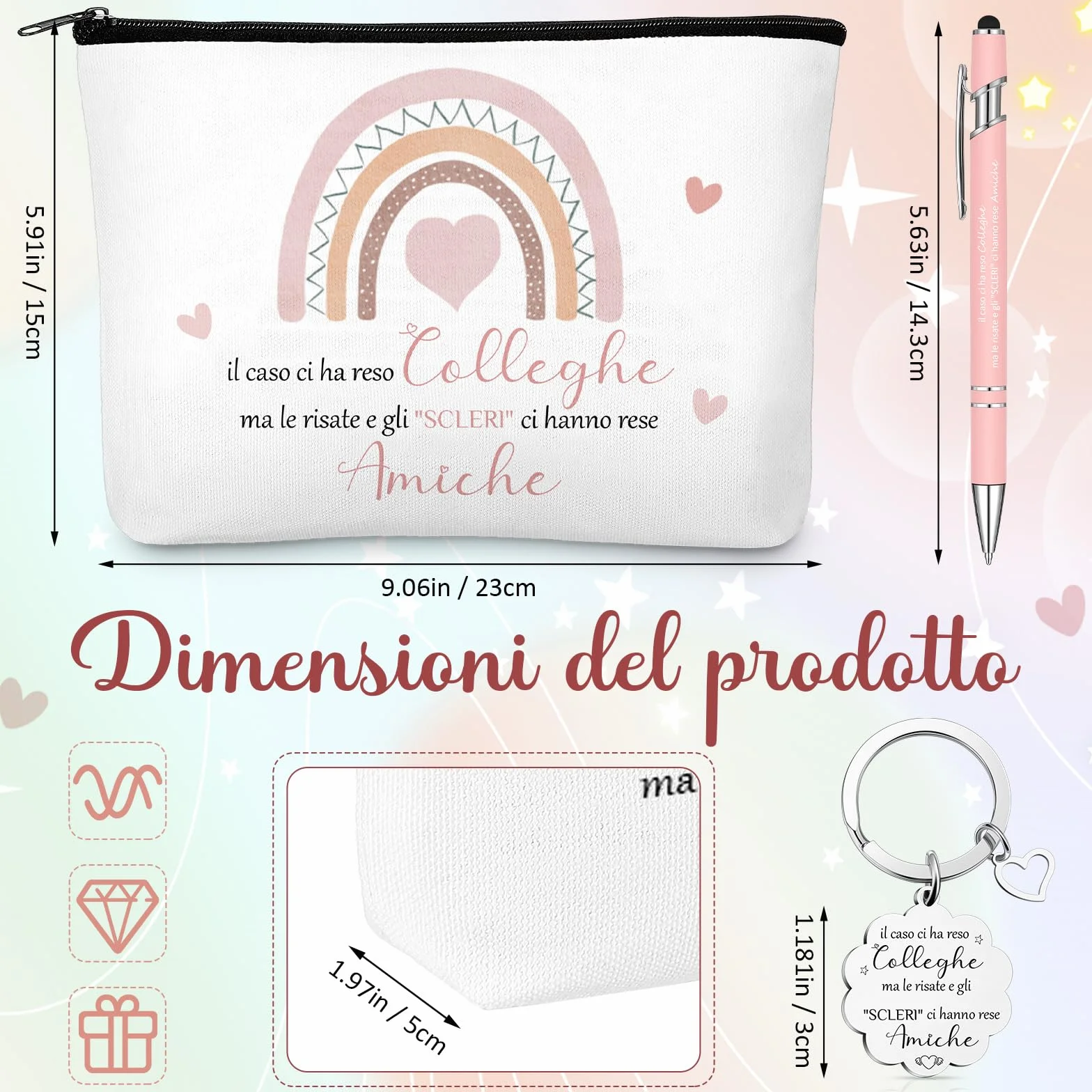 Hestya Regalo Collega Donna Borsa per Cosmetici Portachiavi Blocco Note a Spiralato Penne a Sfera Regalo di Addio Ringraziamento per Dipendenti Collega Natale Compleanno